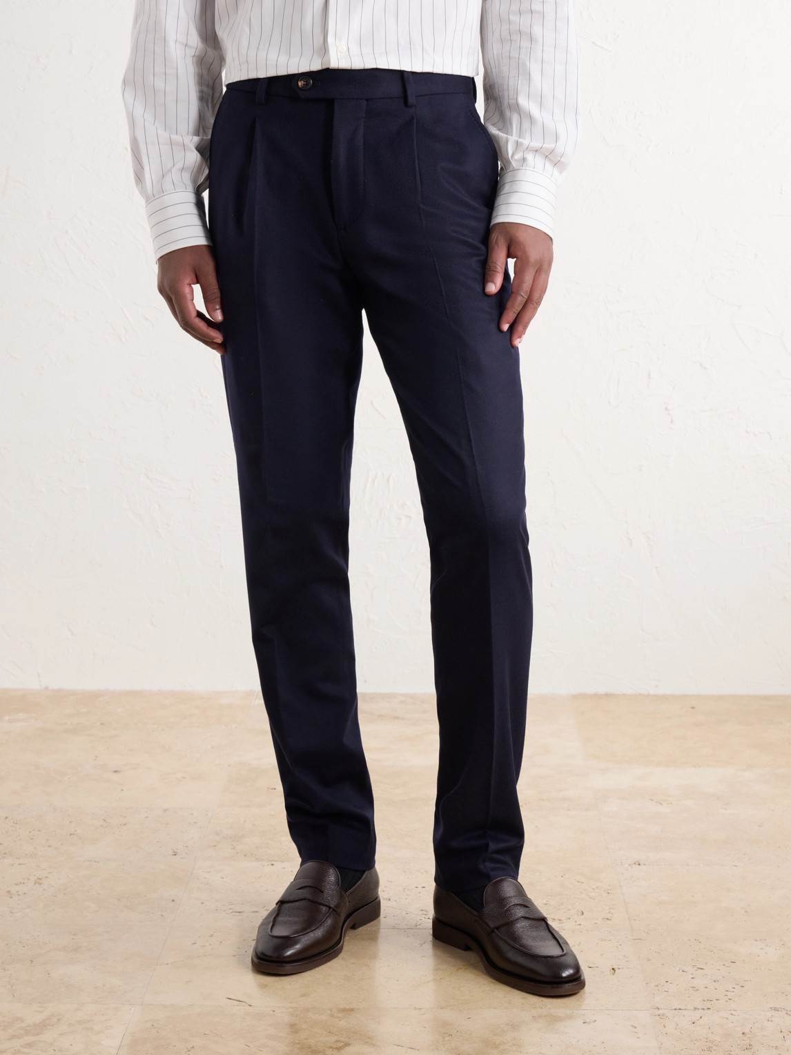 Straight-Leg Pleated Wool-Flannel Suit Trousers