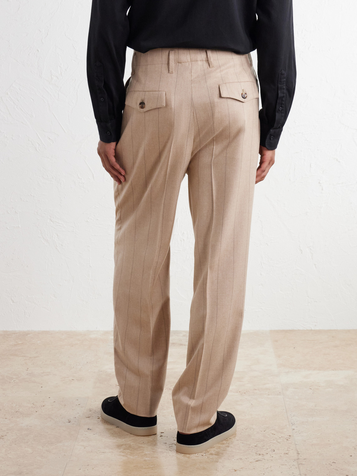 Striped Pleated Straight-Leg Wool-Silk And Cashmere-Blend Flannel Suit Trousers