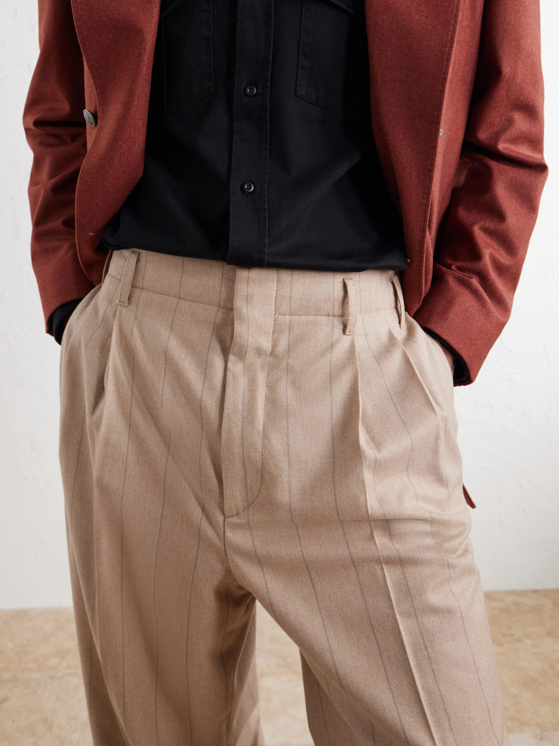 Striped Pleated Straight-Leg Wool-Silk And Cashmere-Blend Flannel Suit Trousers