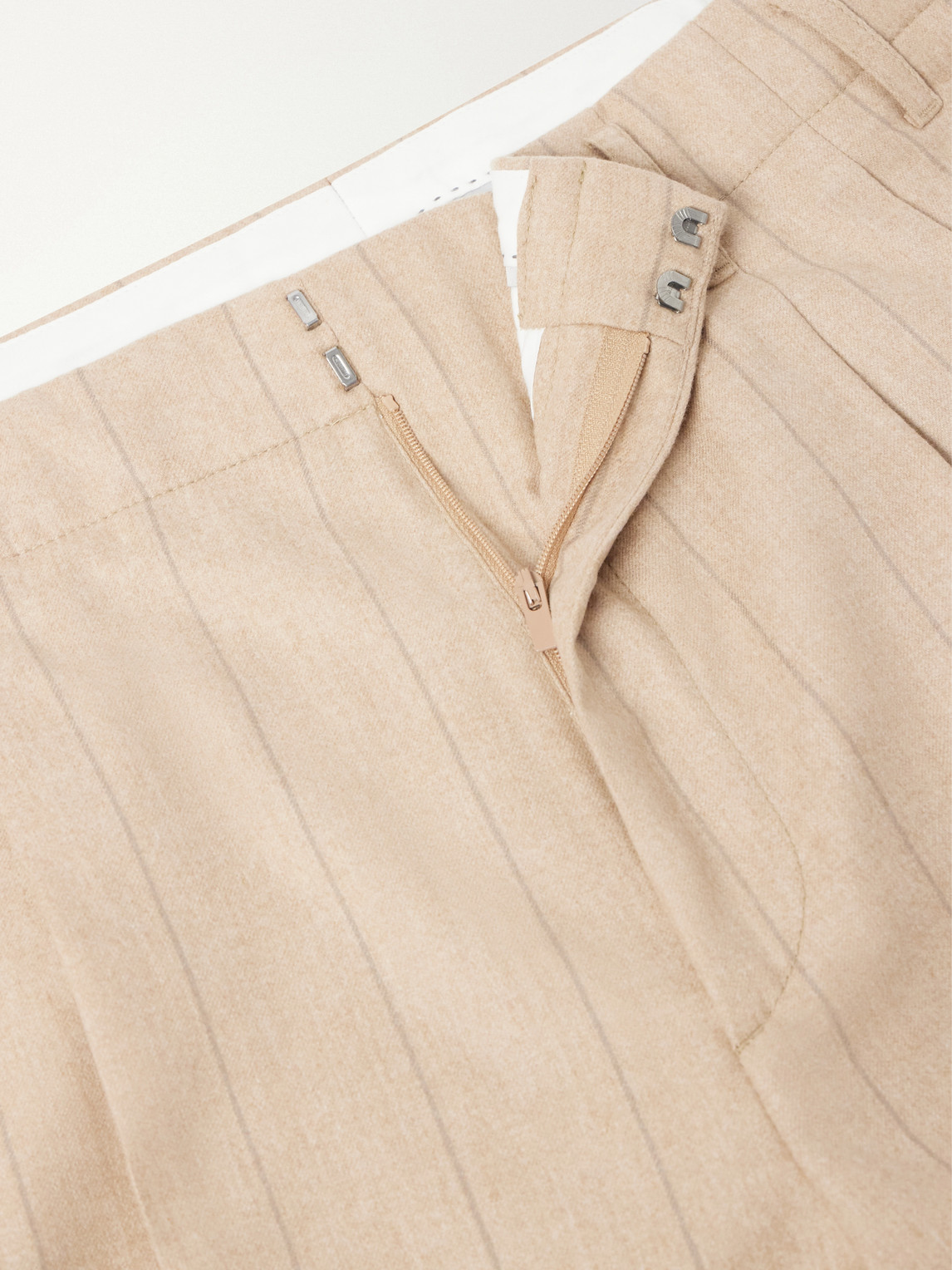 Striped Pleated Straight-Leg Wool-Silk And Cashmere-Blend Flannel Suit Trousers