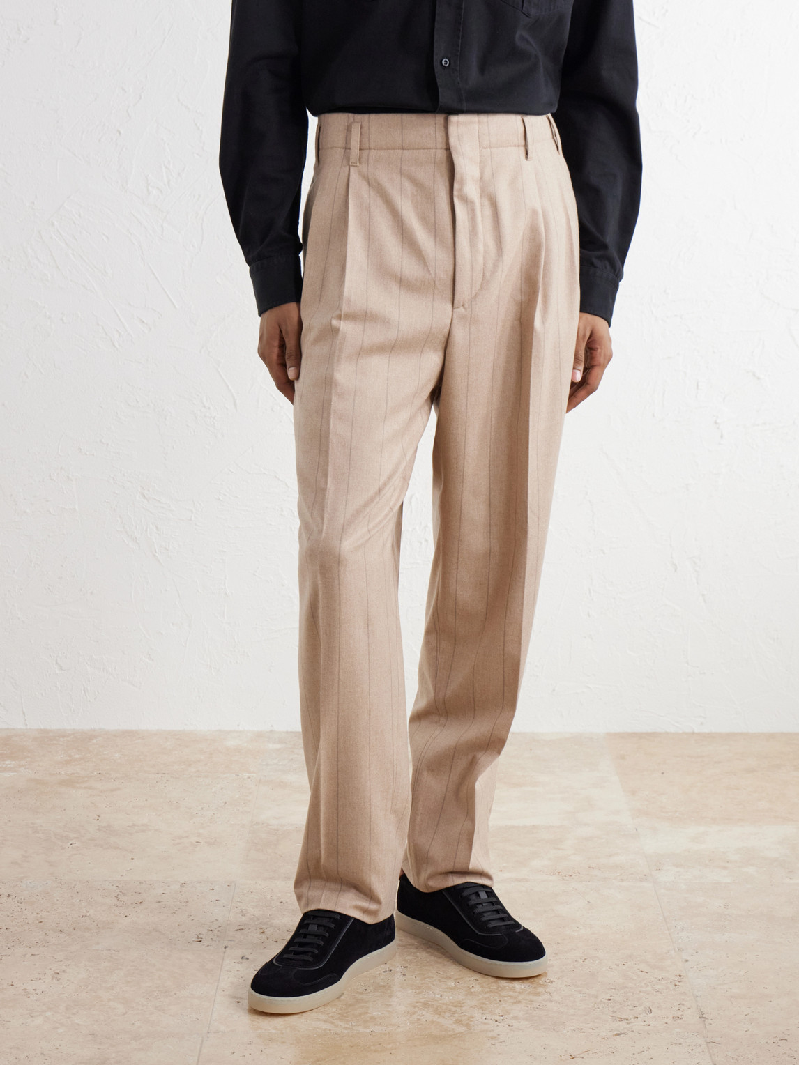 Striped Pleated Straight-Leg Wool-Silk And Cashmere-Blend Flannel Suit Trousers