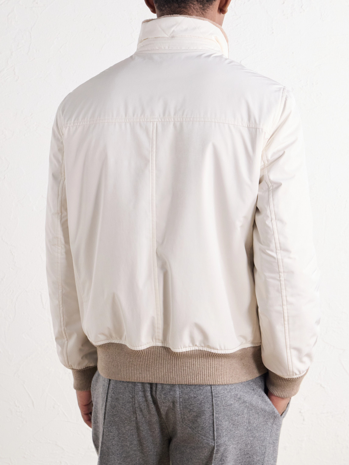 Rib-Trimmed Shell Blouson Jacket