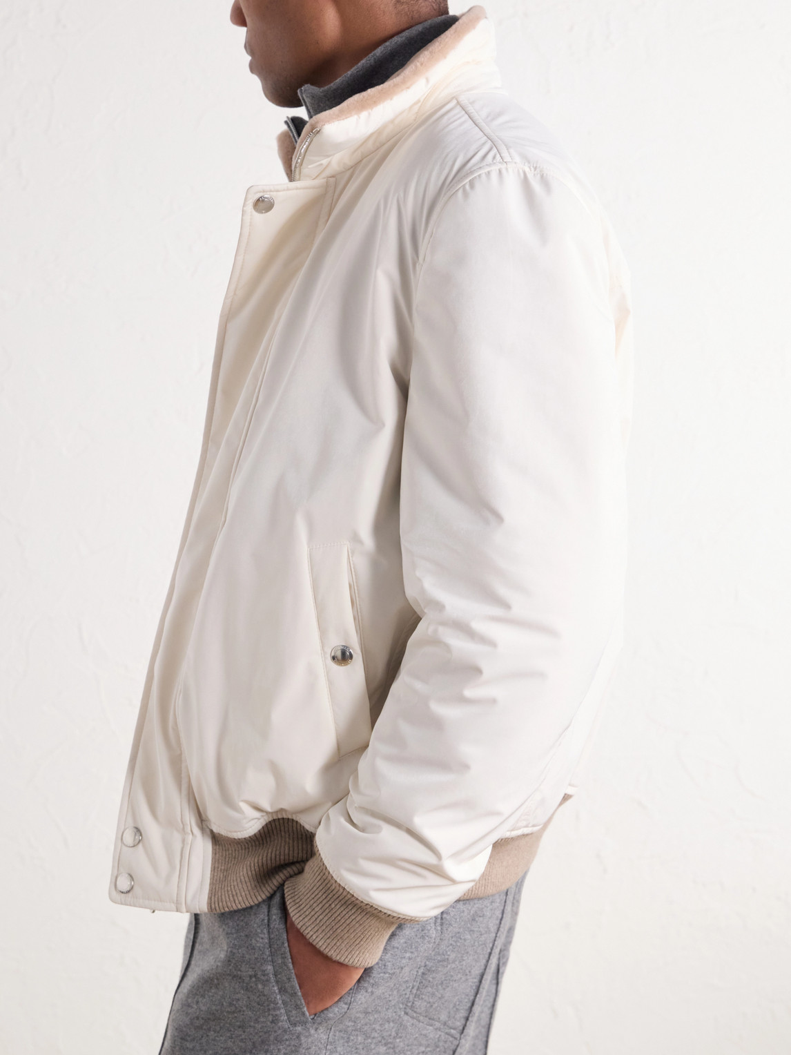 Rib-Trimmed Shell Blouson Jacket