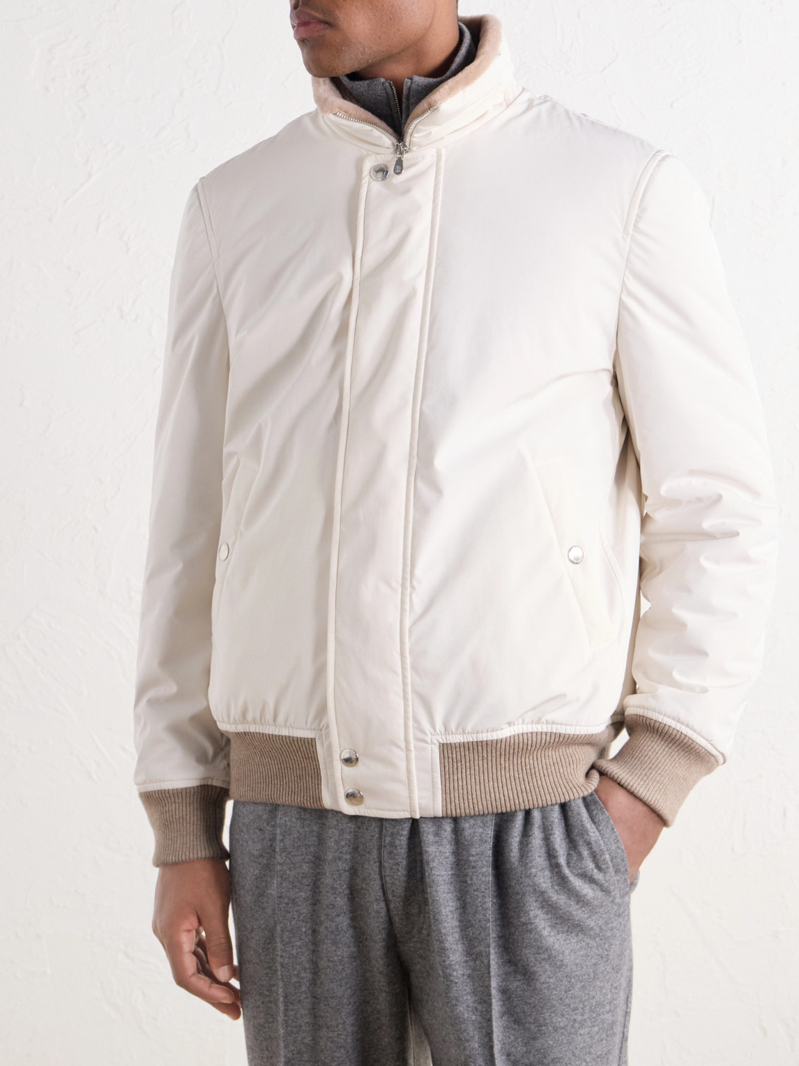 Rib-Trimmed Shell Blouson Jacket