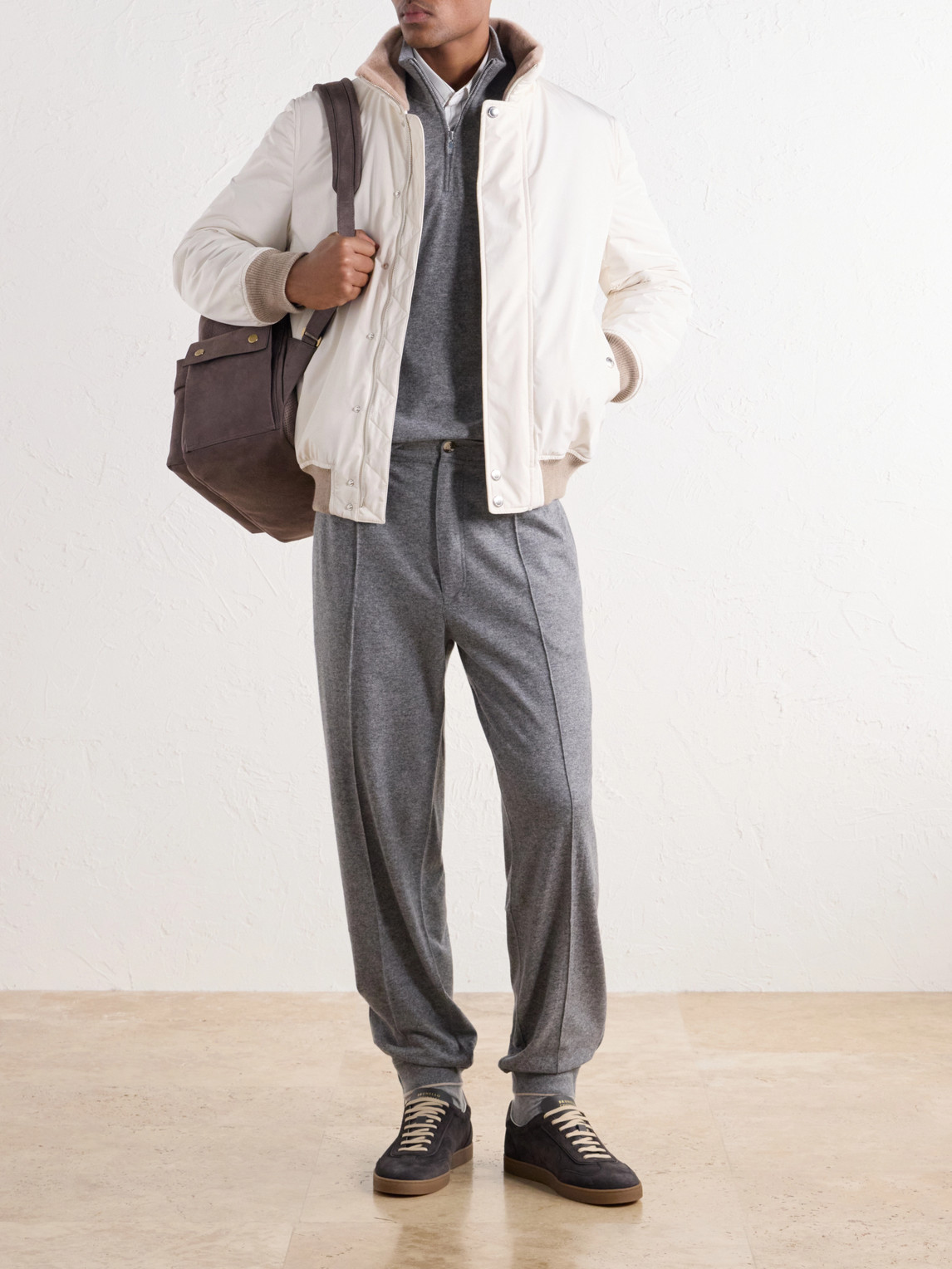 Rib-Trimmed Shell Blouson Jacket
