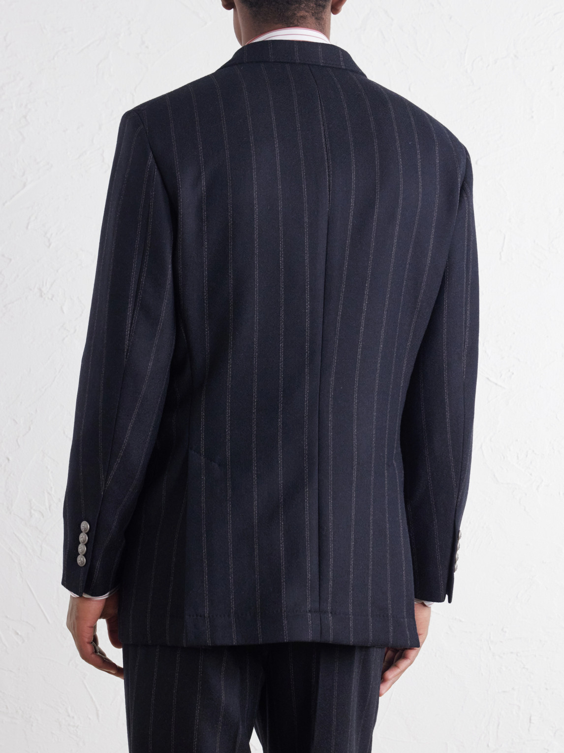 Double-Breasted Pinstripe Cashmere And Wool-Blend Flannel Suit Jacket