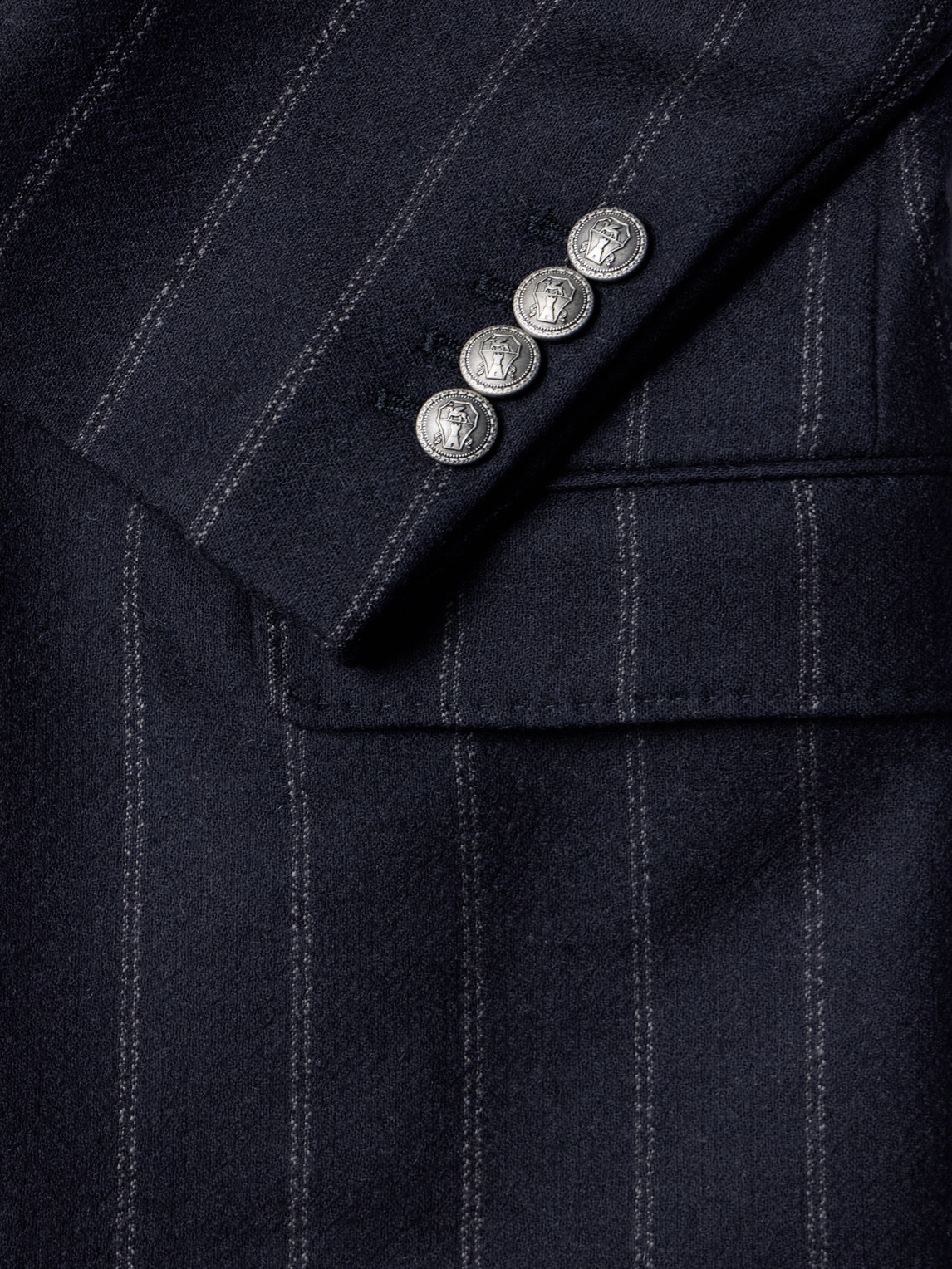 Double-Breasted Pinstripe Cashmere And Wool-Blend Flannel Suit Jacket