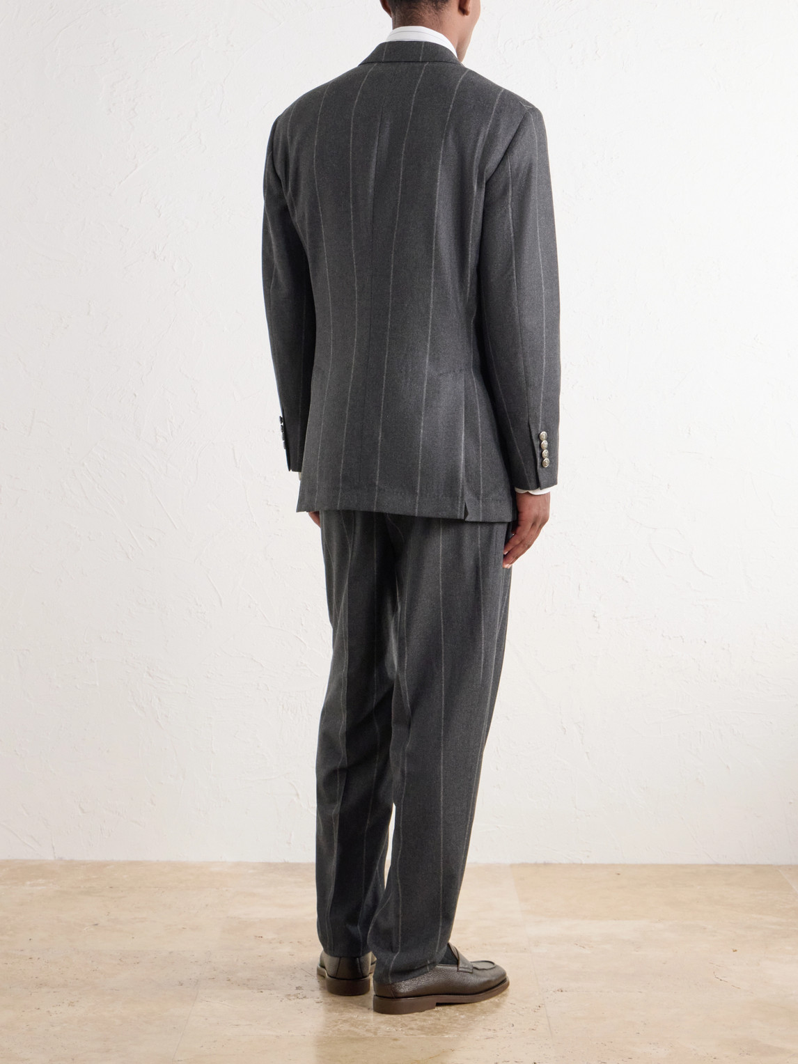 Double-Breasted Pinstriped Wool, Cashmere And Silk-Blend Flannel Suit Jacket