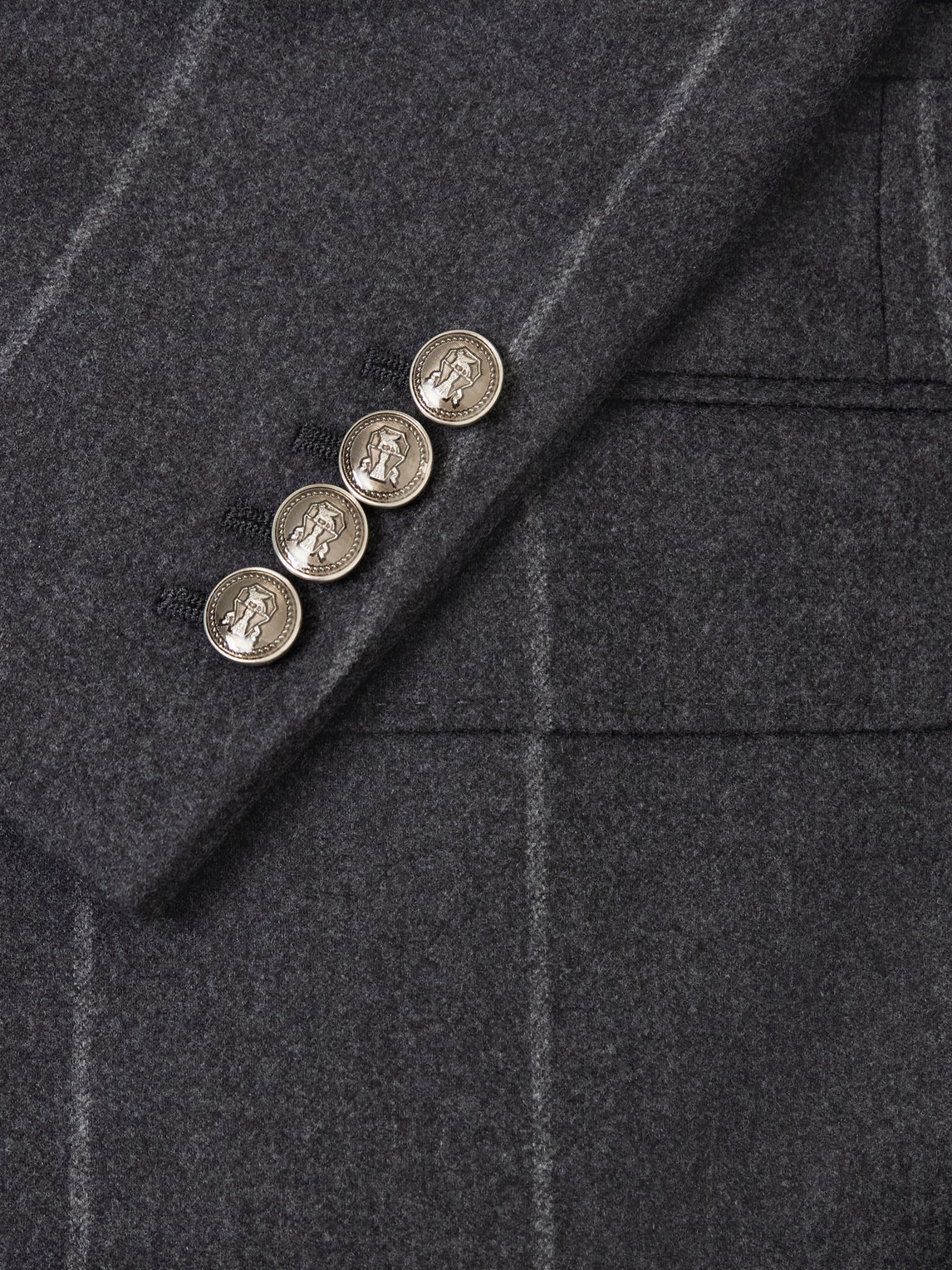 Double-Breasted Pinstriped Wool, Cashmere And Silk-Blend Flannel Suit Jacket