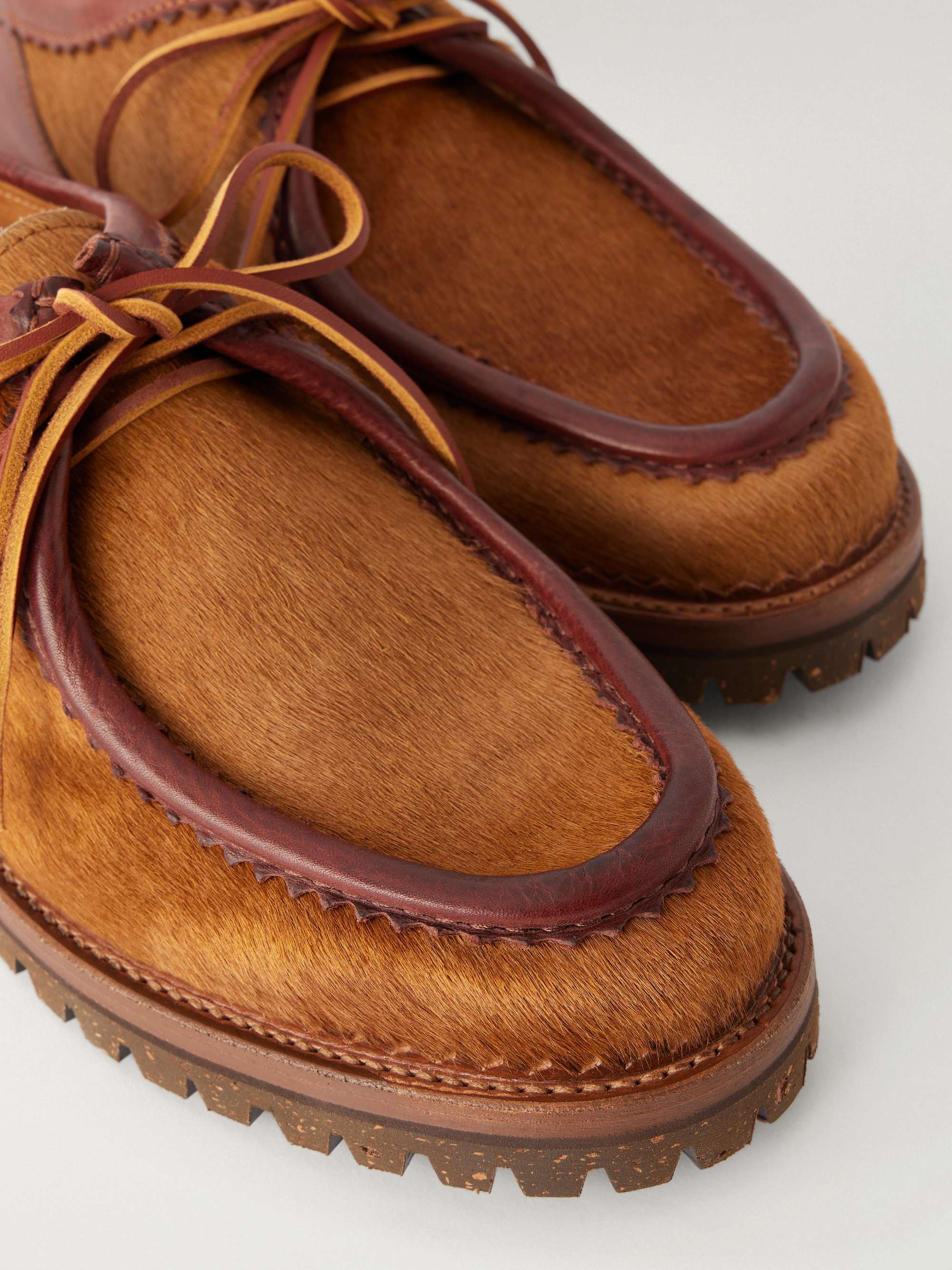 YUKETEN Sibillini Tyrolean Leather-Trimmed Calf Hair Derby Shoes