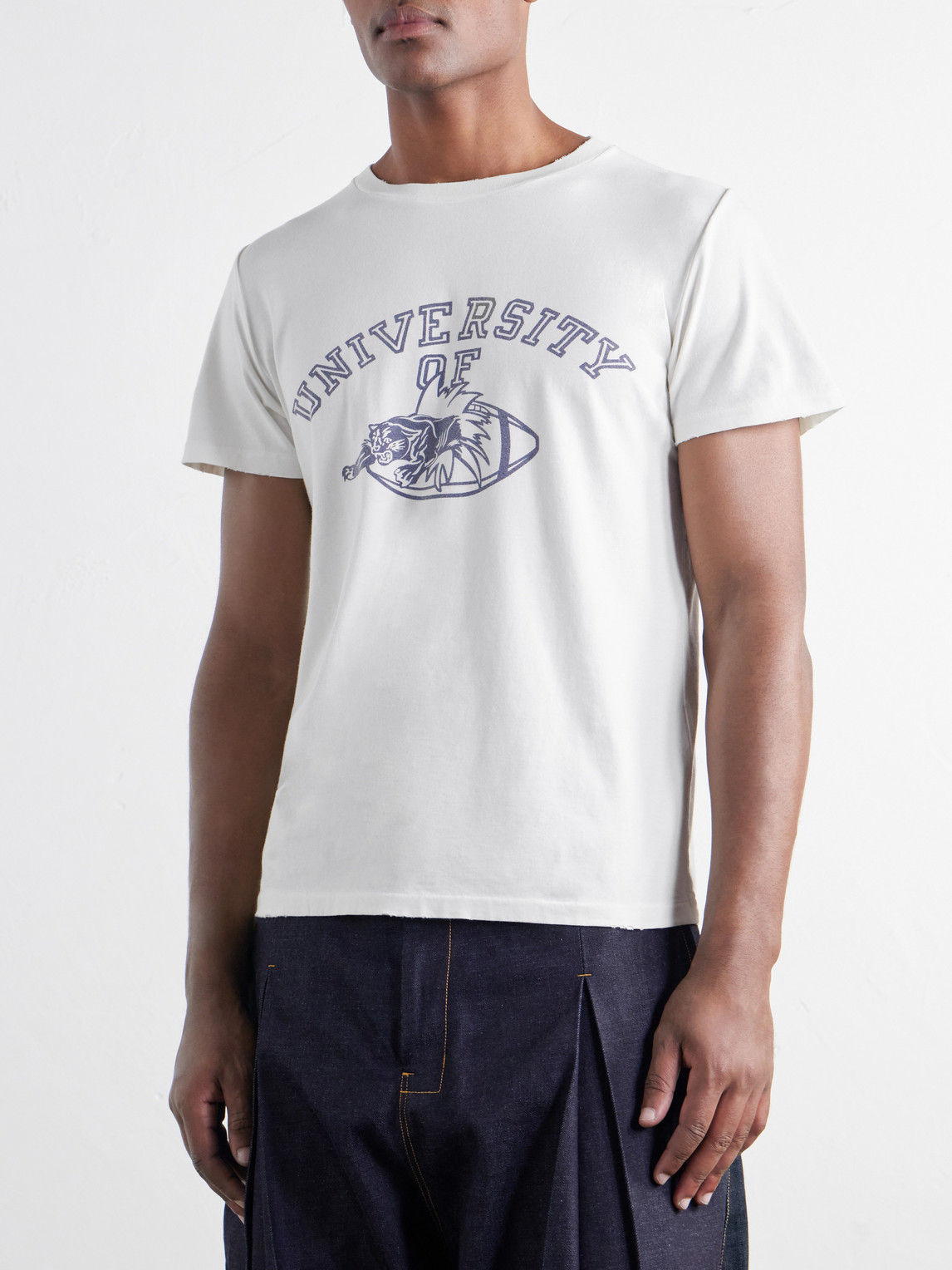 University Of Distressed Printed Cotton-Jersey T-Shirt