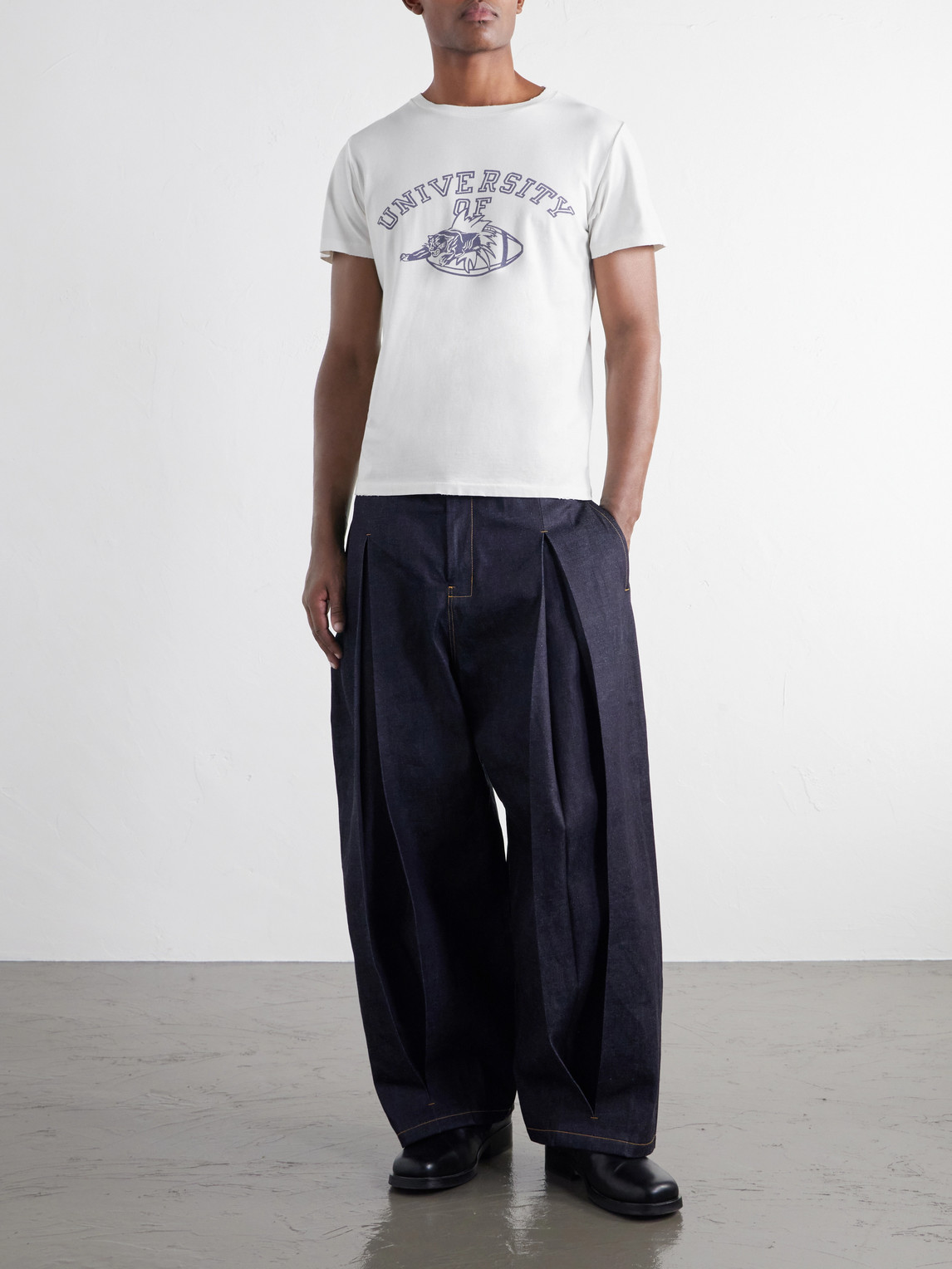 University Of Distressed Printed Cotton-Jersey T-Shirt