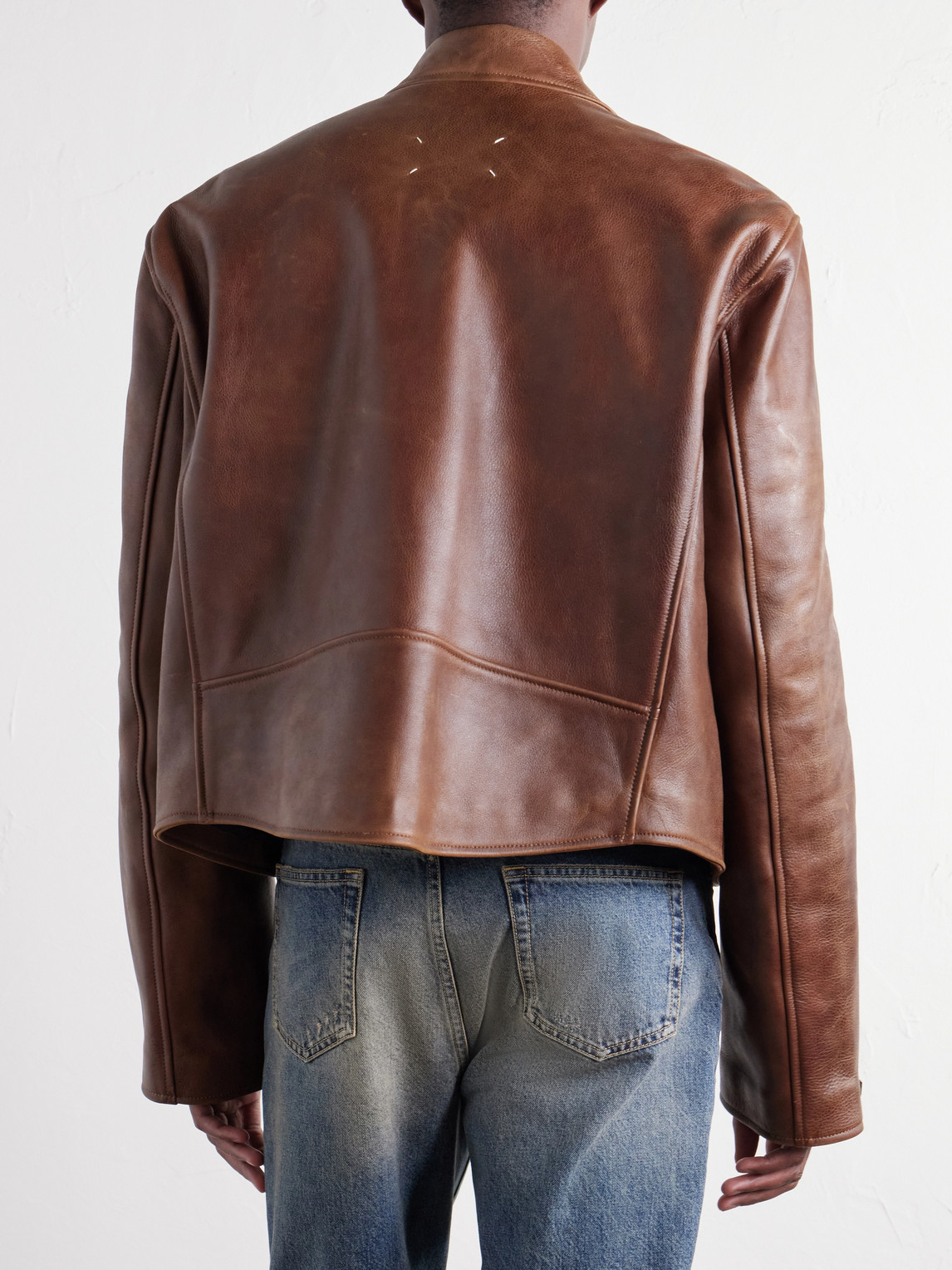 Cropped Distressed Full-Grain Leather