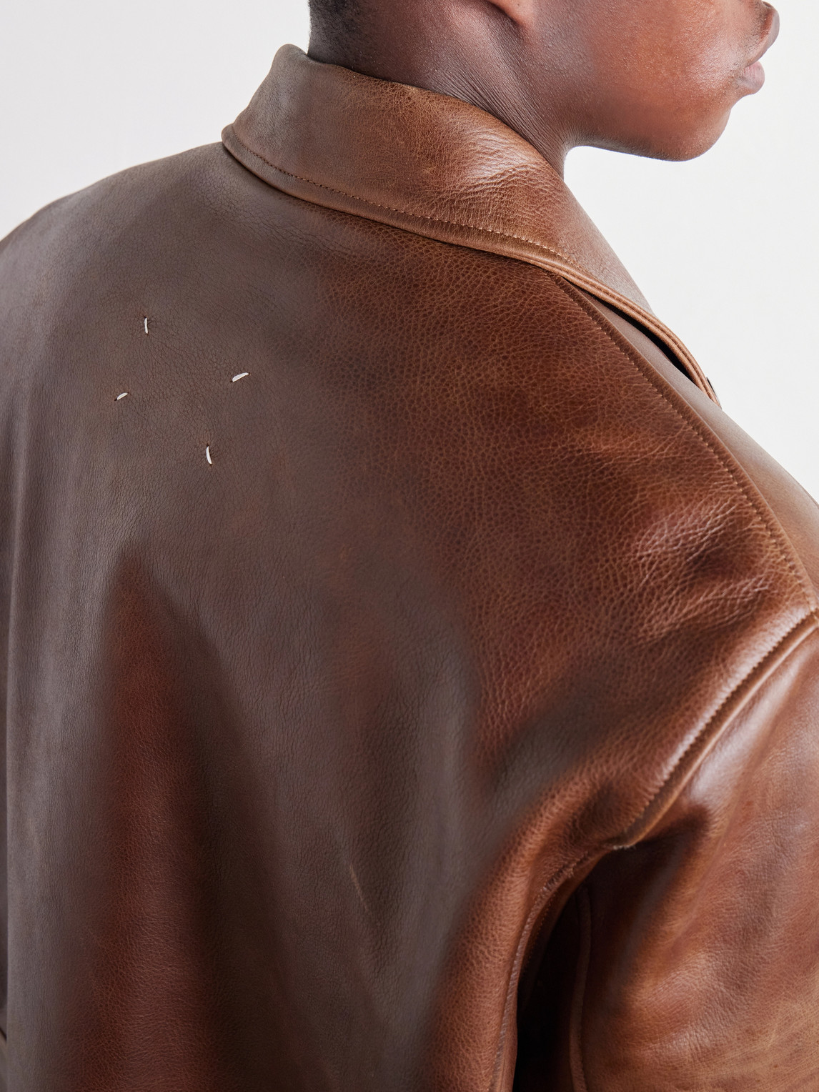 Cropped Distressed Full-Grain Leather