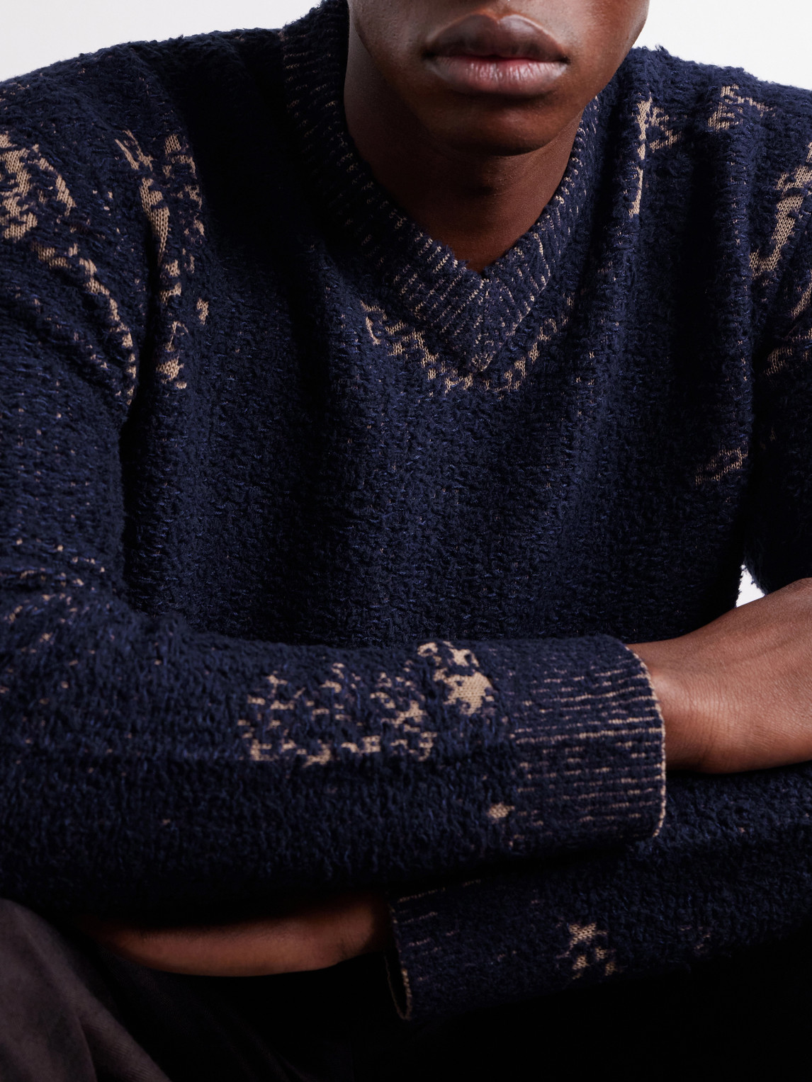 Acid-Effect Bouclé-Jacquard Cotton-Blend Sweater