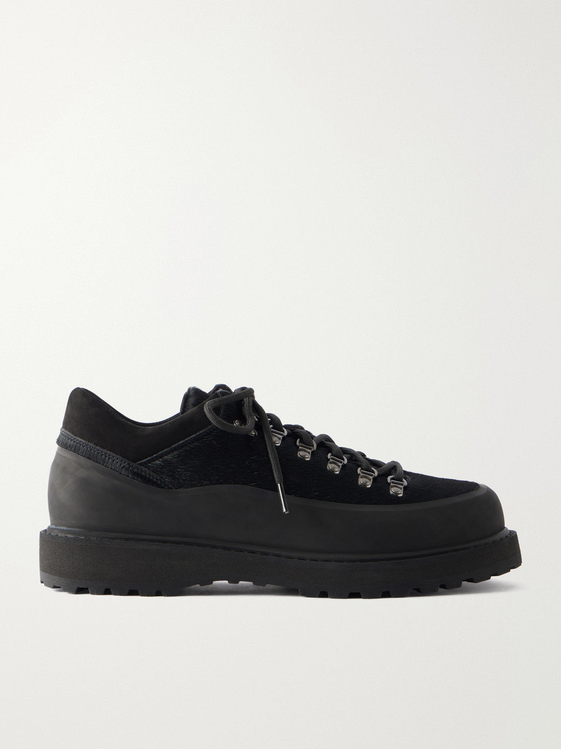 Diemme Cornaro Gomma Suede And Rubber-trimmed Calf-hair Hiking Boots In Black