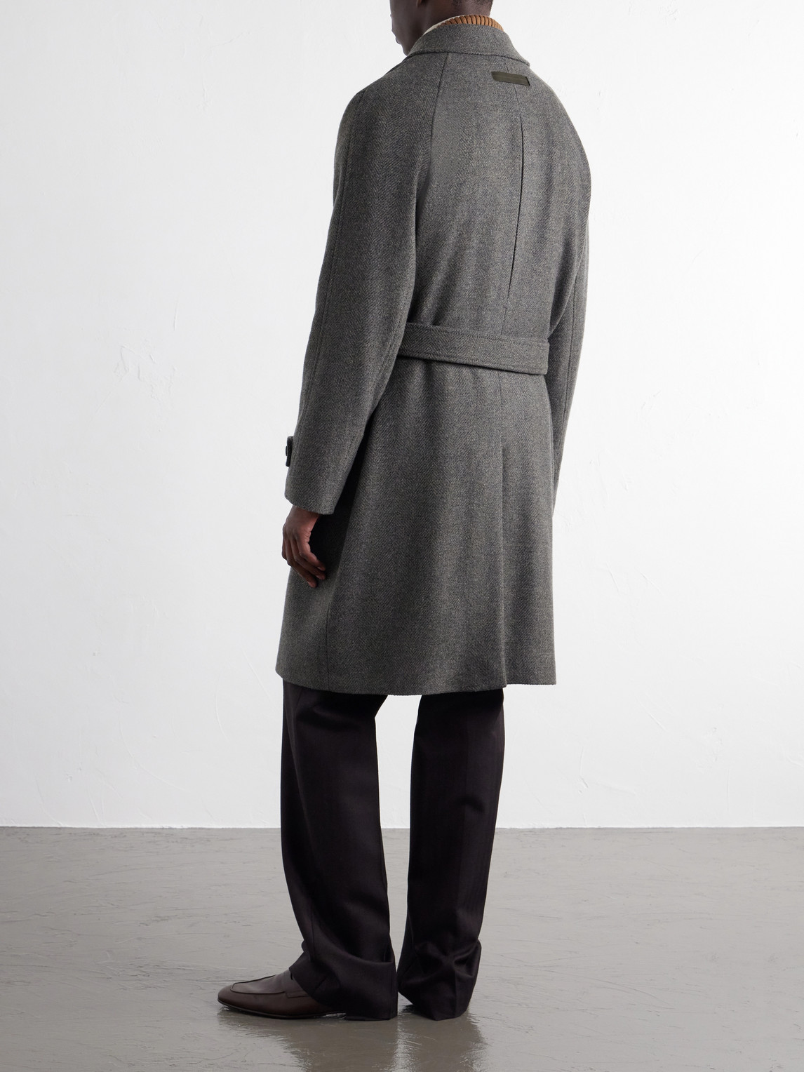 Oasi Belted Herringbone Cashmere Trench Coat