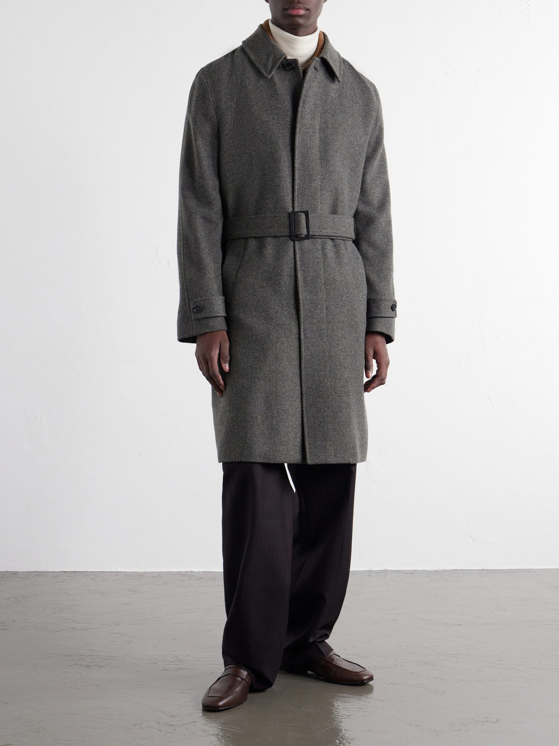 Oasi Belted Herringbone Cashmere Trench Coat