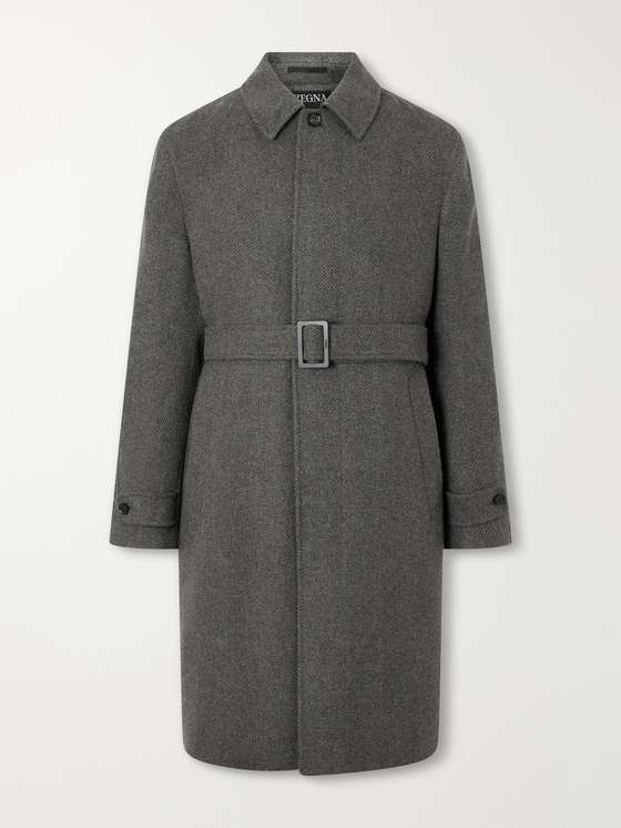 Ermenegildozegna Oasi Belted Herringbone Cashmere Trench Coat