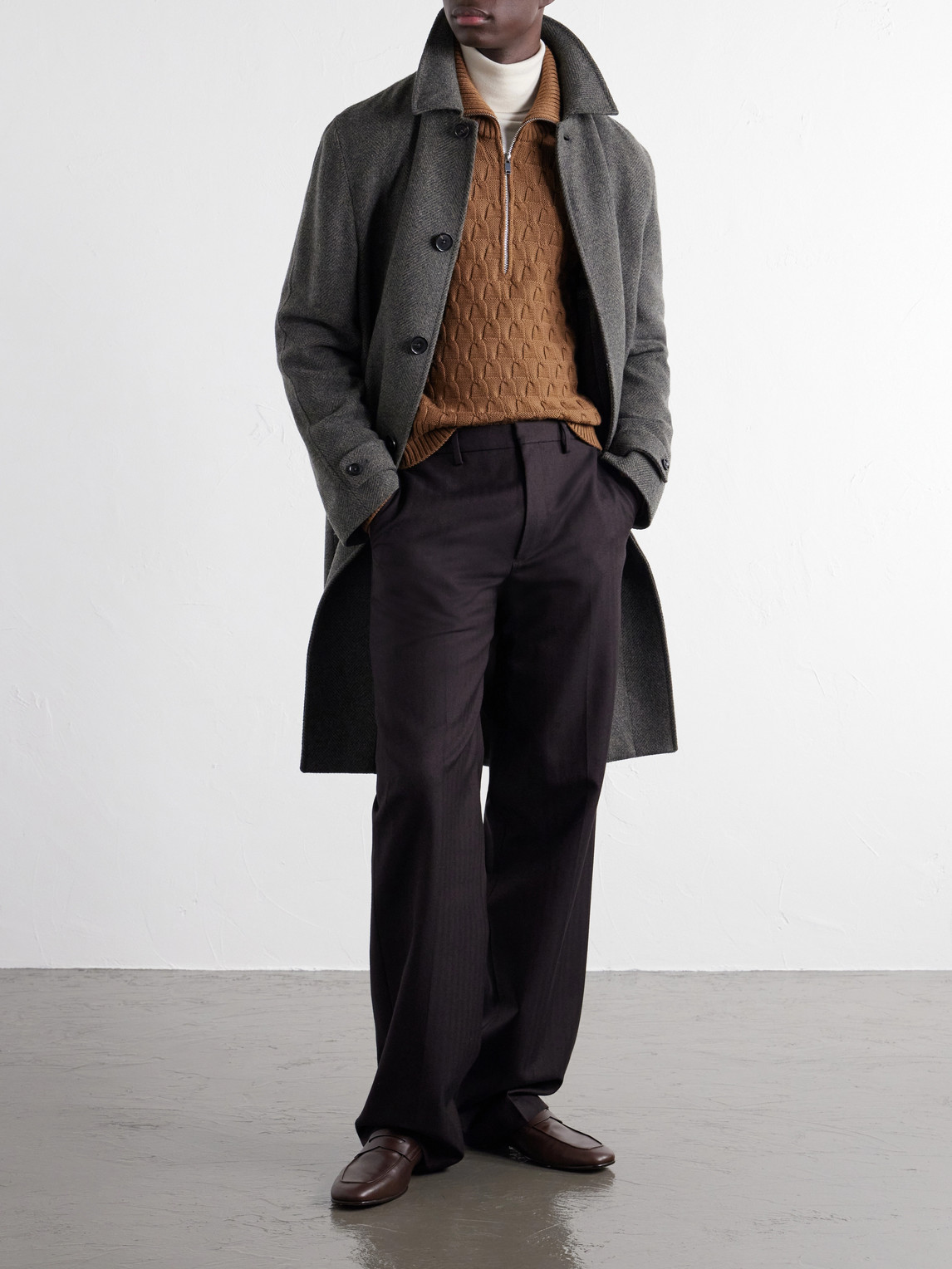 Oasi Belted Herringbone Cashmere Trench Coat