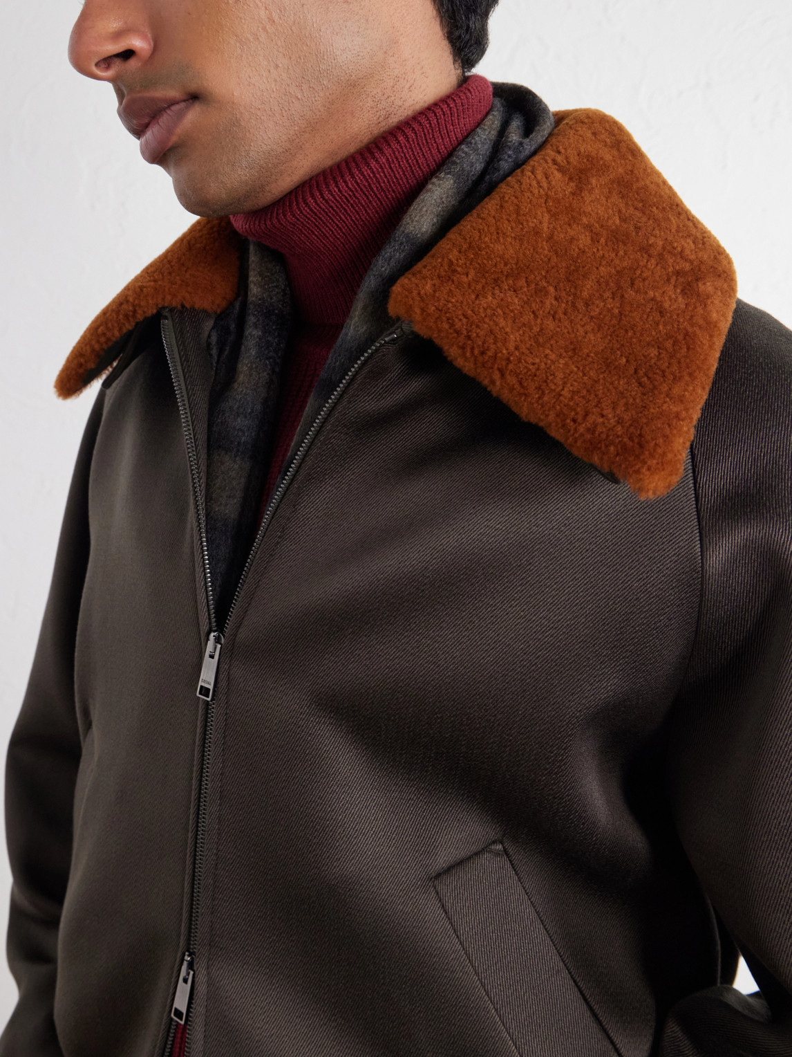 Shearling-Trimmed Wool And Silk-Blend Twill Blouson Jacket