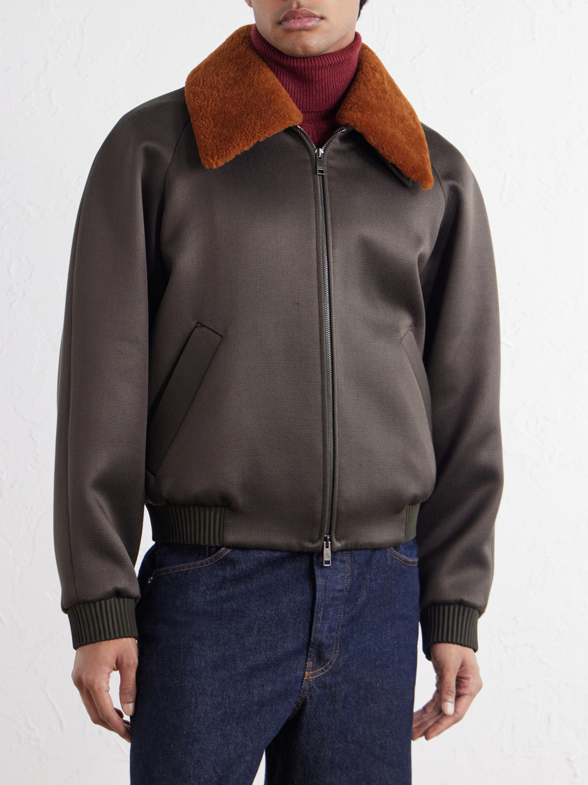 Shearling-Trimmed Wool And Silk-Blend Twill Blouson Jacket