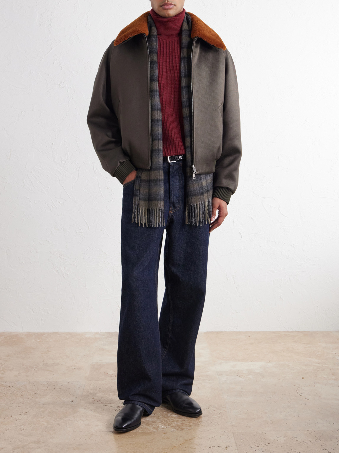 Shearling-Trimmed Wool And Silk-Blend Twill Blouson Jacket