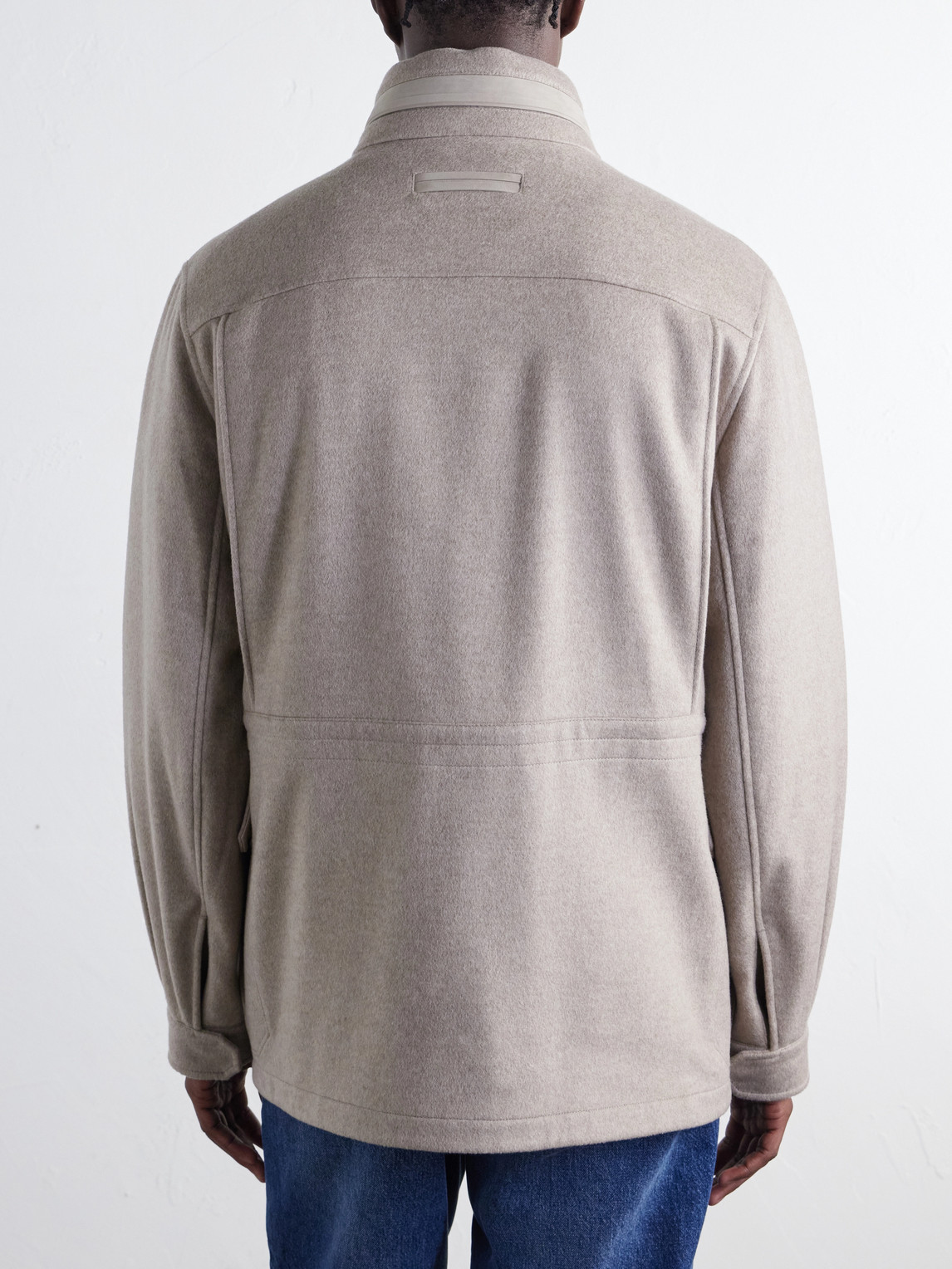 Hooded Padded Felted Leather-Trimmed Cashmere Coat