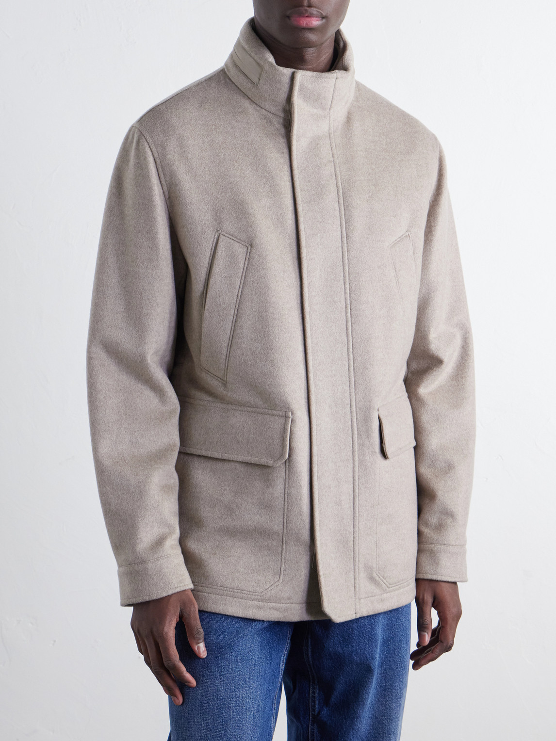 Hooded Padded Felted Leather-Trimmed Cashmere Coat