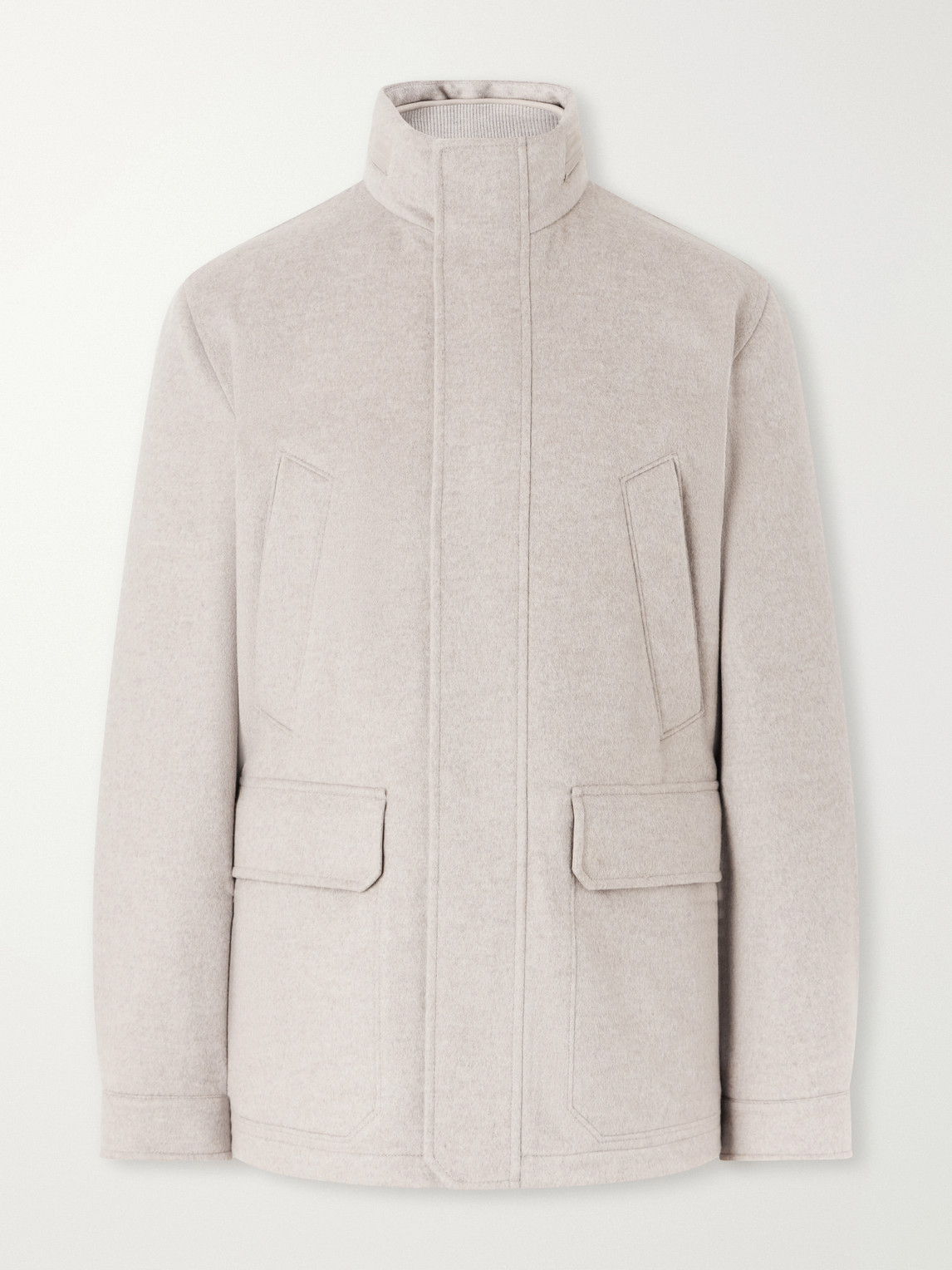 Hooded Padded Felted Leather-Trimmed Cashmere Coat