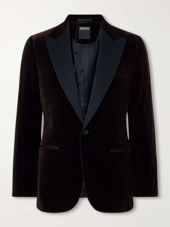 Ermenegildozegna Satin-Trimmed Cotton-Velvet Tuxedo Jacket