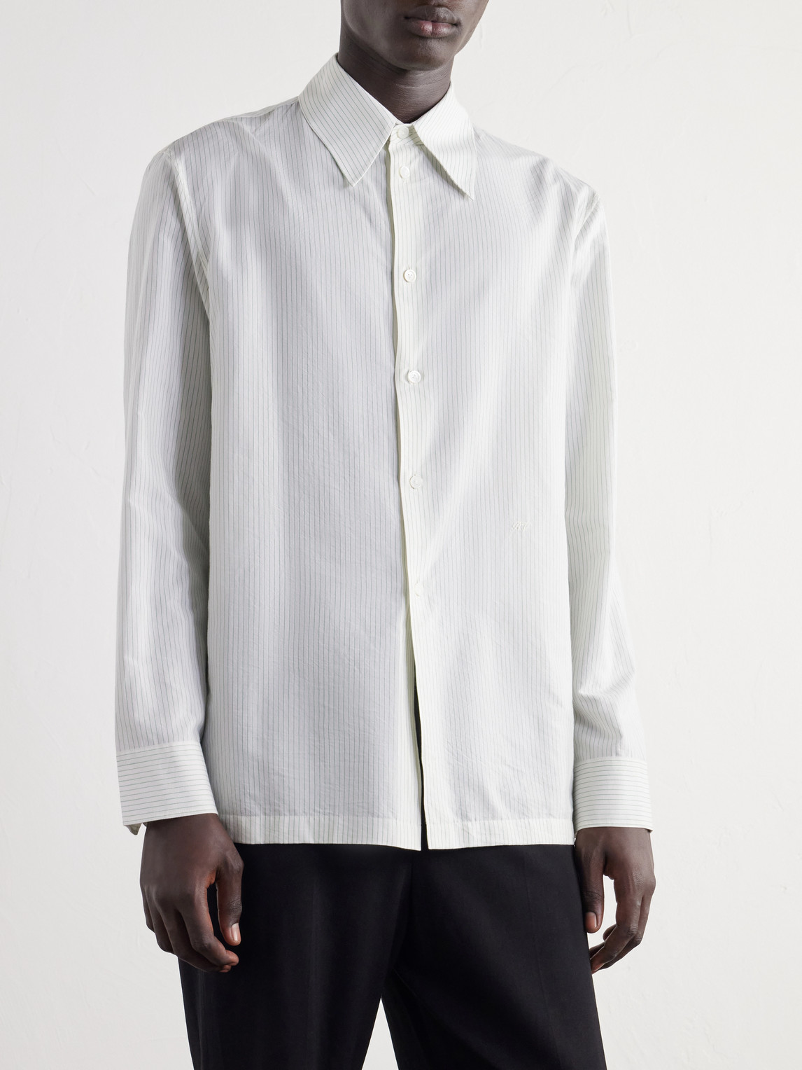 Classic-Collar Logo-Embroidered Striped Cotton-Poplin Shirt