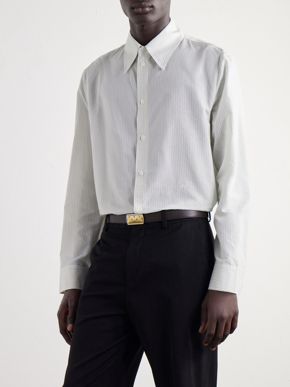 Classic-Collar Logo-Embroidered Striped Cotton-Poplin Shirt