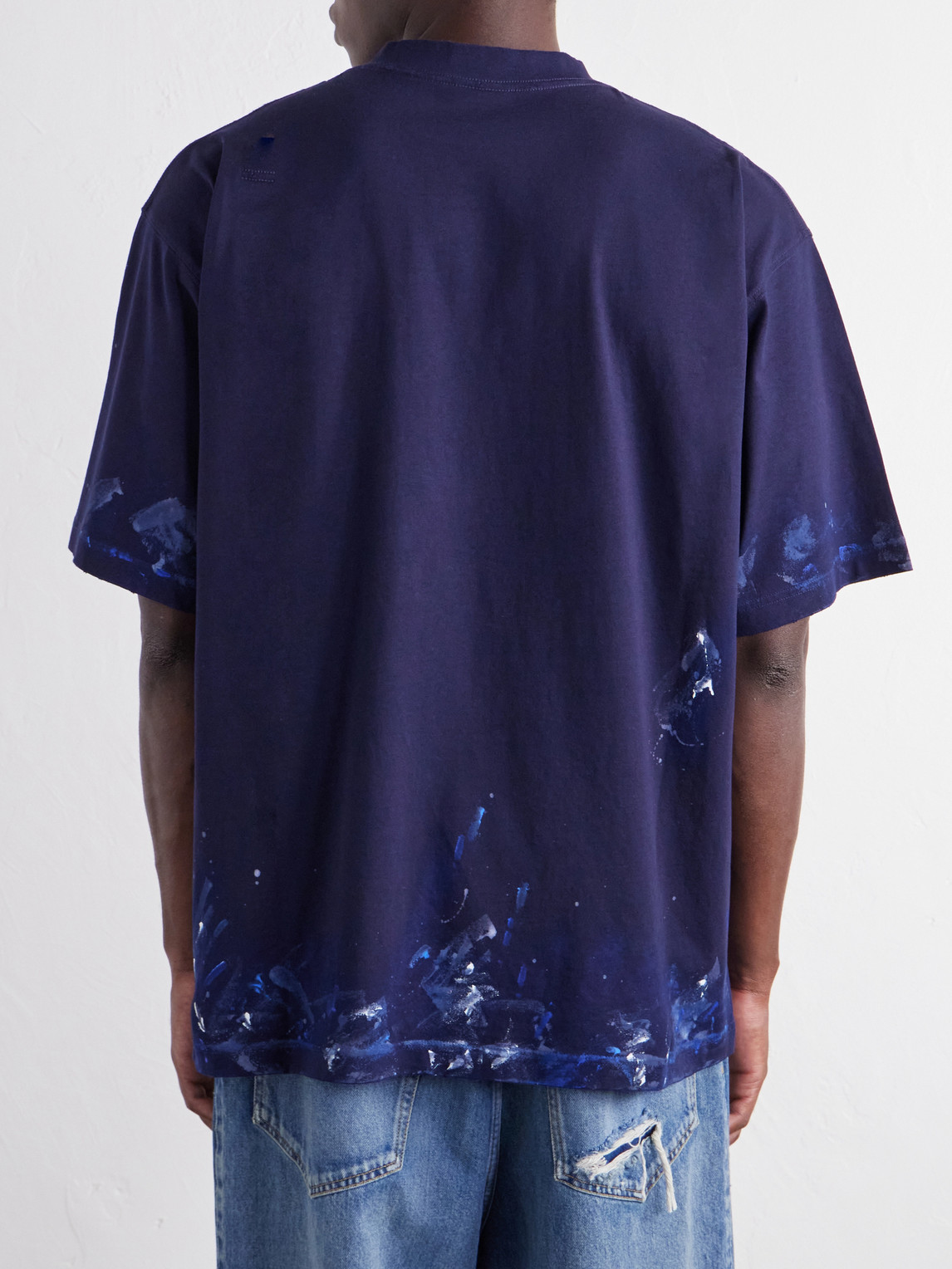Logo-Embroidered Paint-Splattered Cotton-Jersey T-Shirt