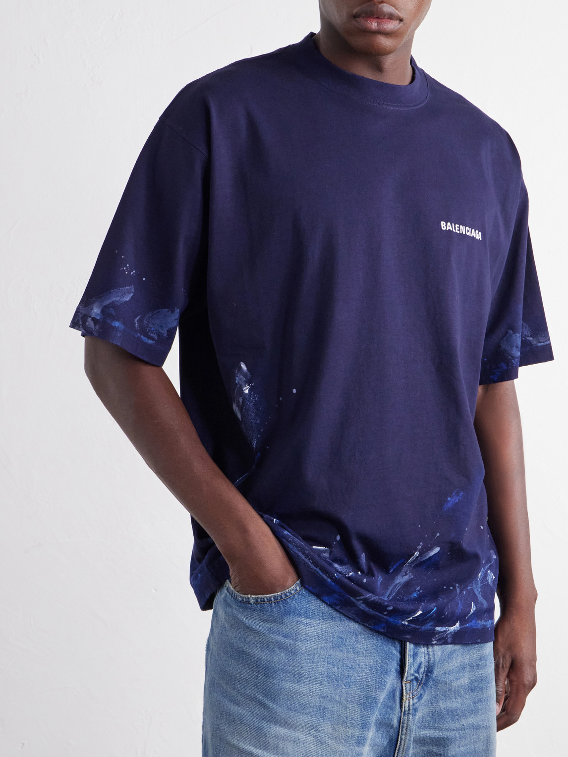Logo-Embroidered Paint-Splattered Cotton-Jersey T-Shirt