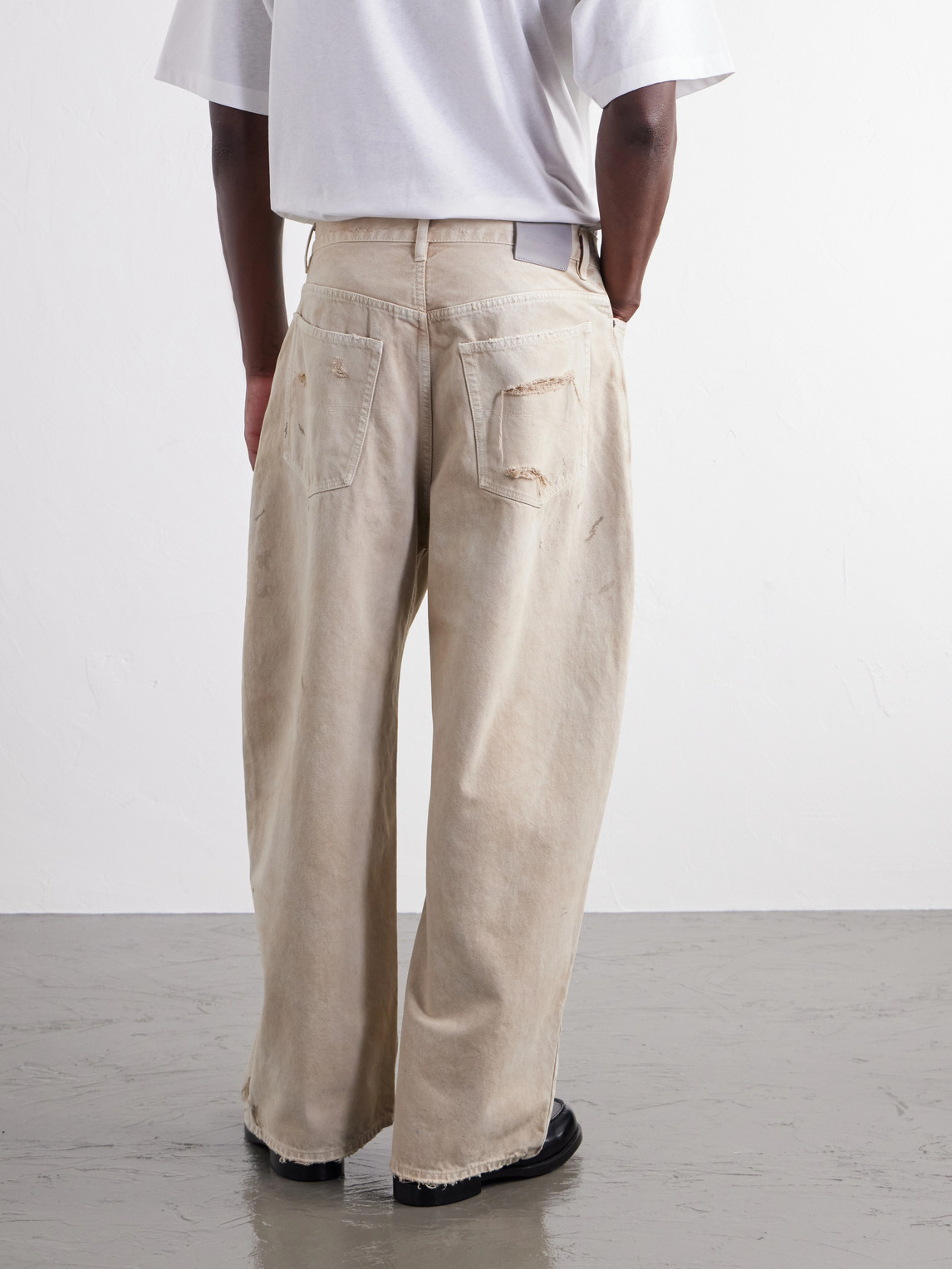 Wide-Leg Distressed Paint-Splattered Jeans