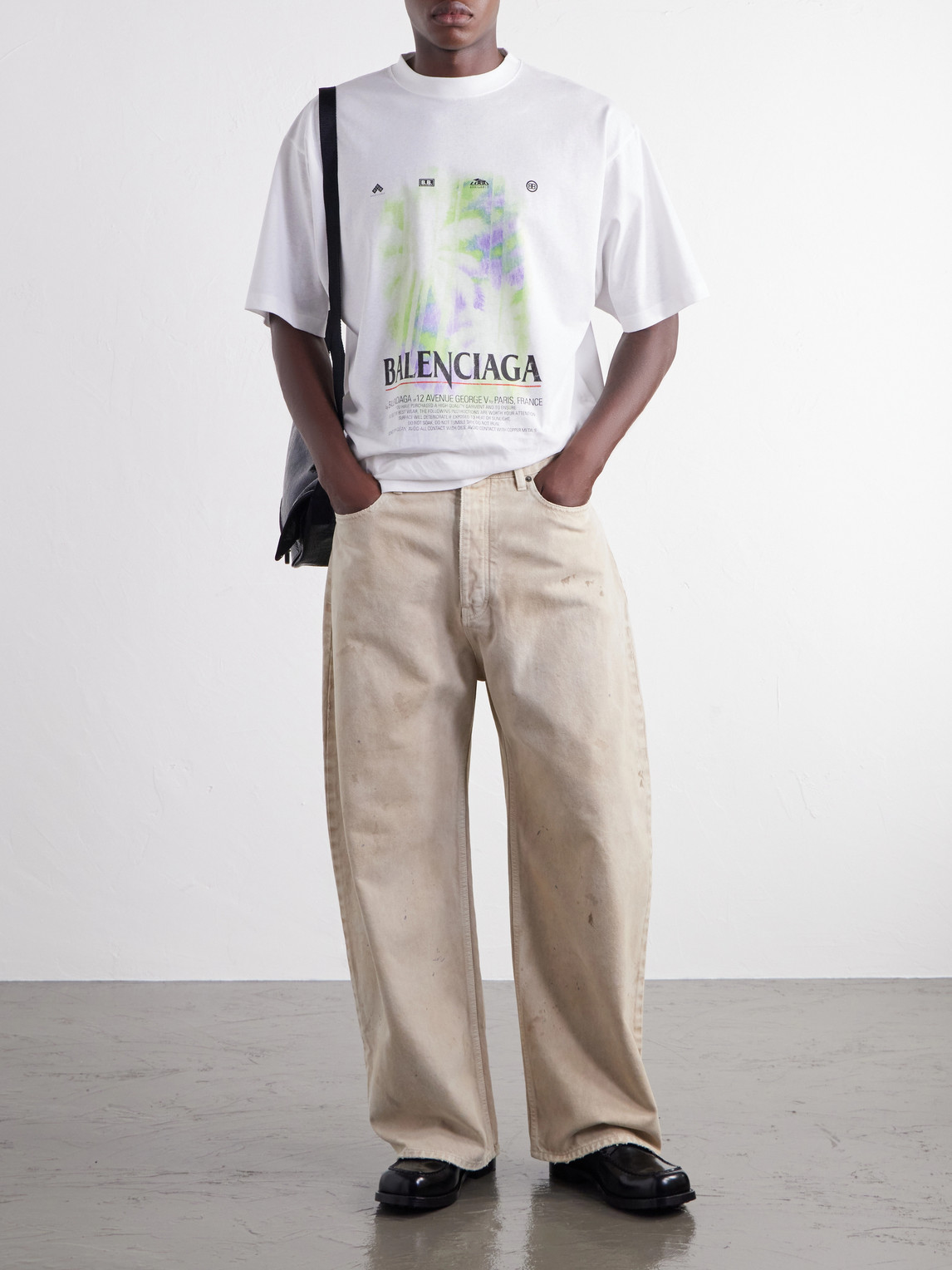 Wide-Leg Distressed Paint-Splattered Jeans