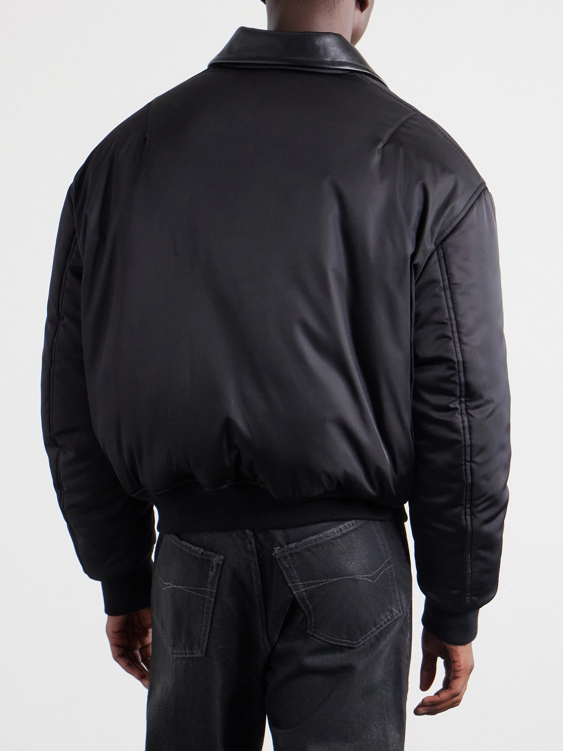 Coccon Leather-Trimmed Padded Shell Bomber Jacket