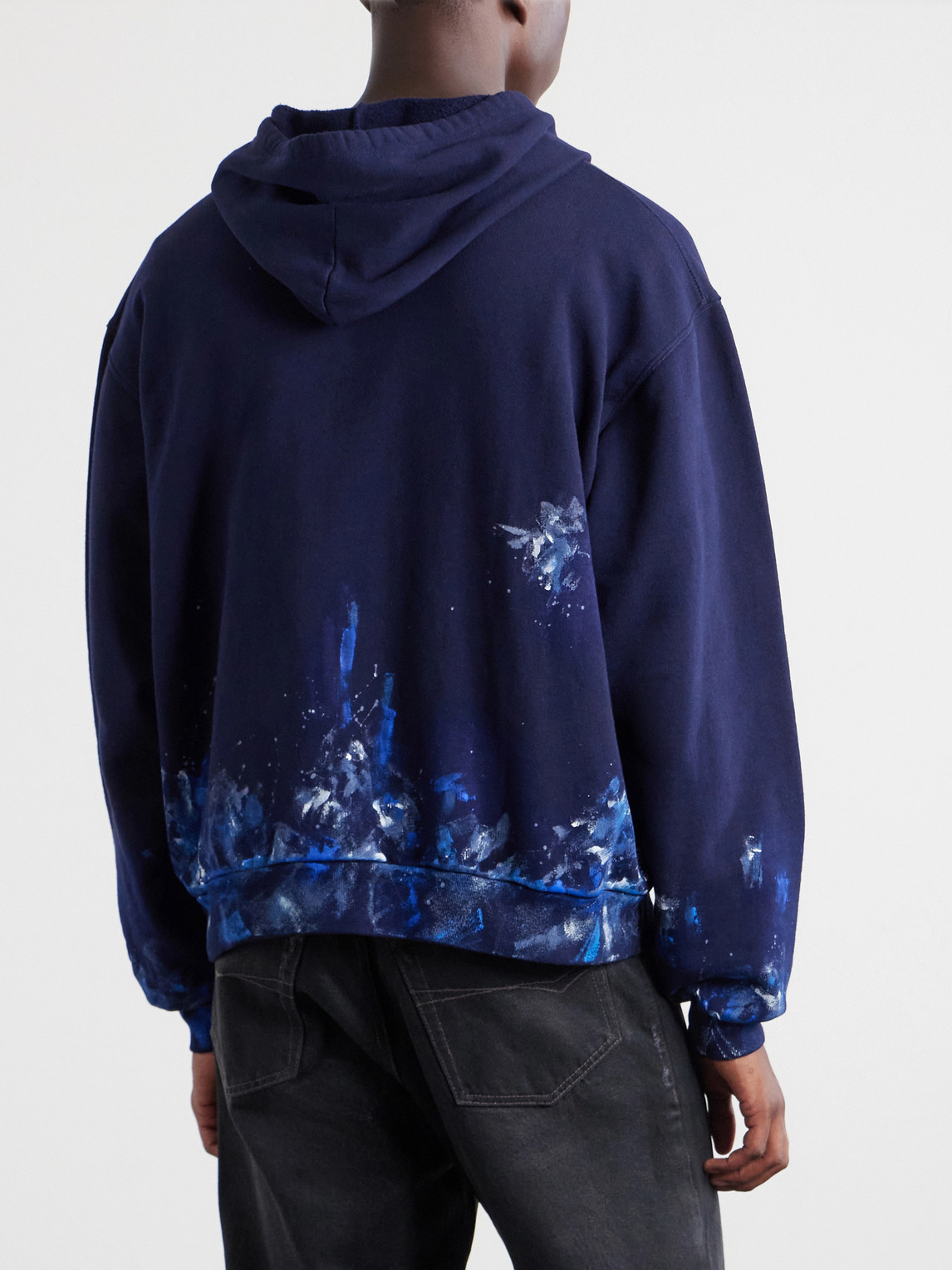 Logo-Embroidered Paint-Splattered Cotton-Jersey Zip-Up Hoodie