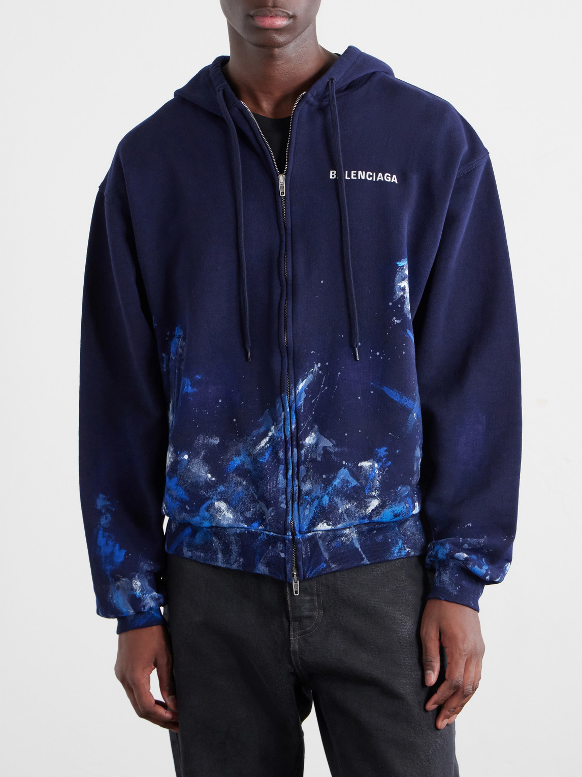 Logo-Embroidered Paint-Splattered Cotton-Jersey Zip-Up Hoodie