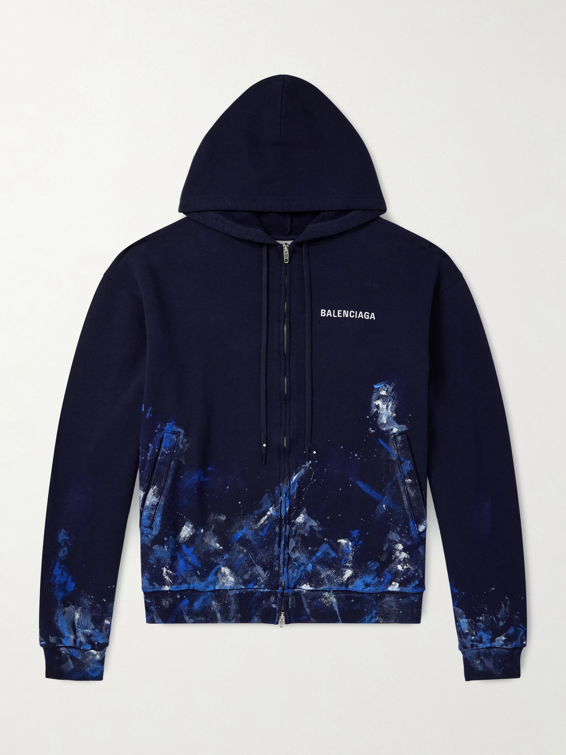 Logo-Embroidered Paint-Splattered Cotton-Jersey Zip-Up Hoodie