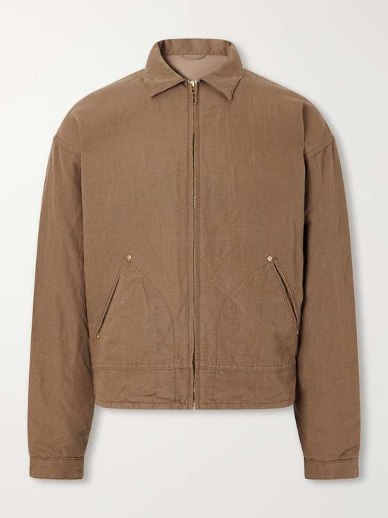 Kaptainsunshine Crinkled Wool and Hemp-Blend Canvas Bomber Jacket