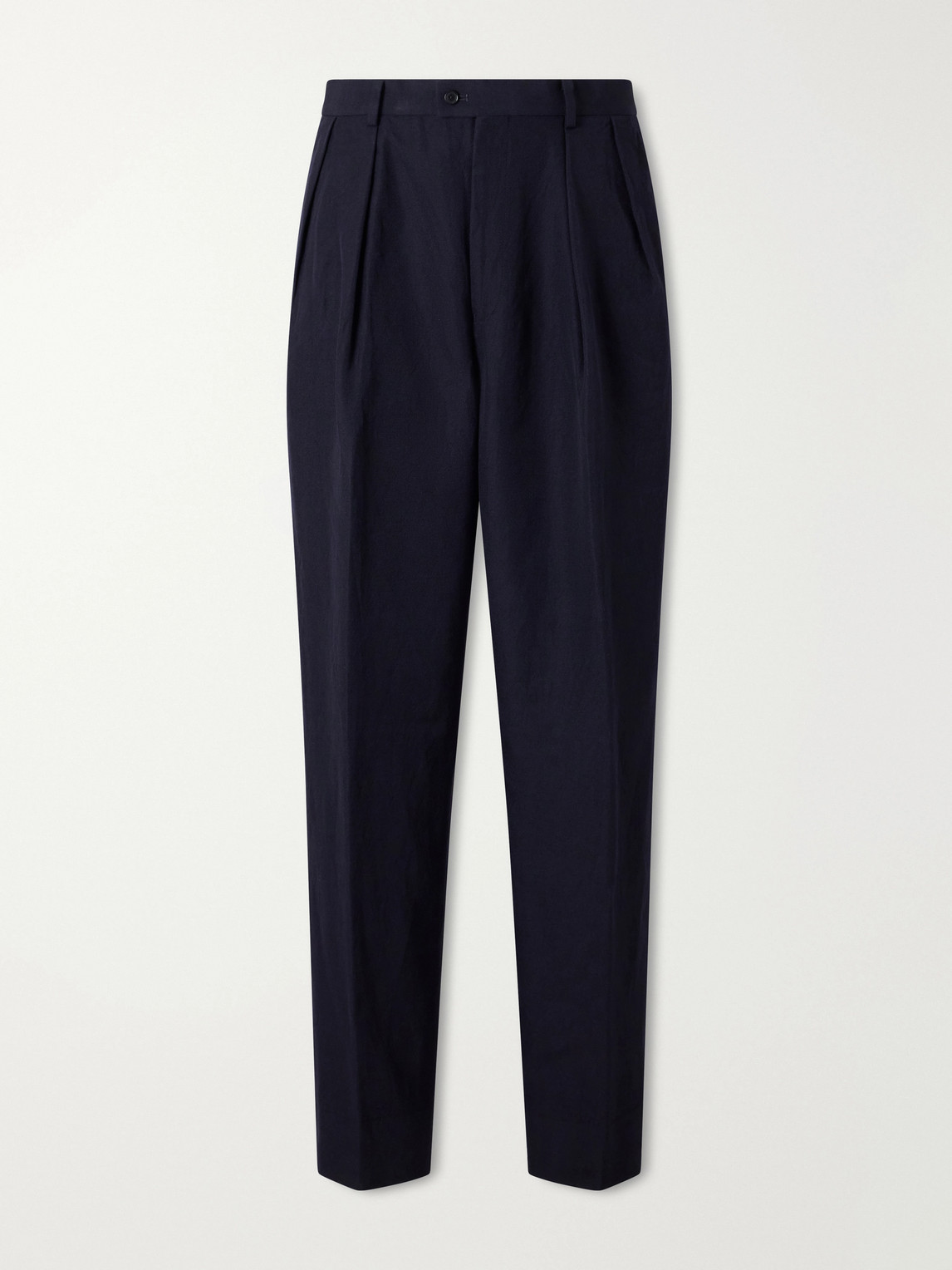 Kaptain Sunshine Straight-leg Pleated Cashmere And Linen-blend Twill Trousers In Blue