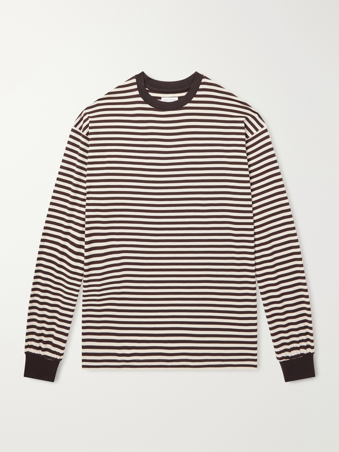 Kaptain Sunshine Striped Wool-jersey T-shirt In Brown