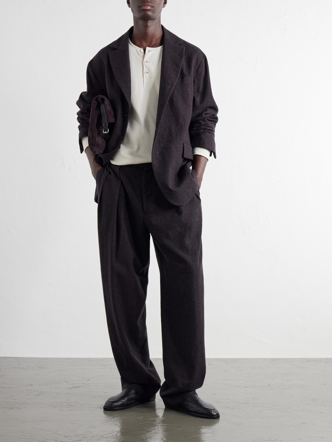 Straight-Leg Pleated Wool Trousers
