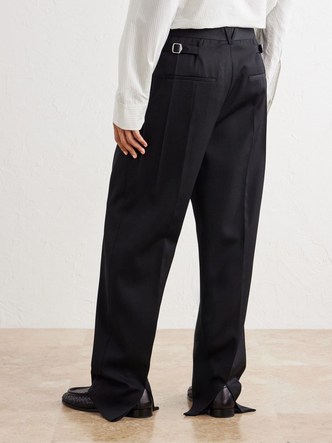 Straight-Leg Grain De Poudre Wool Trousers