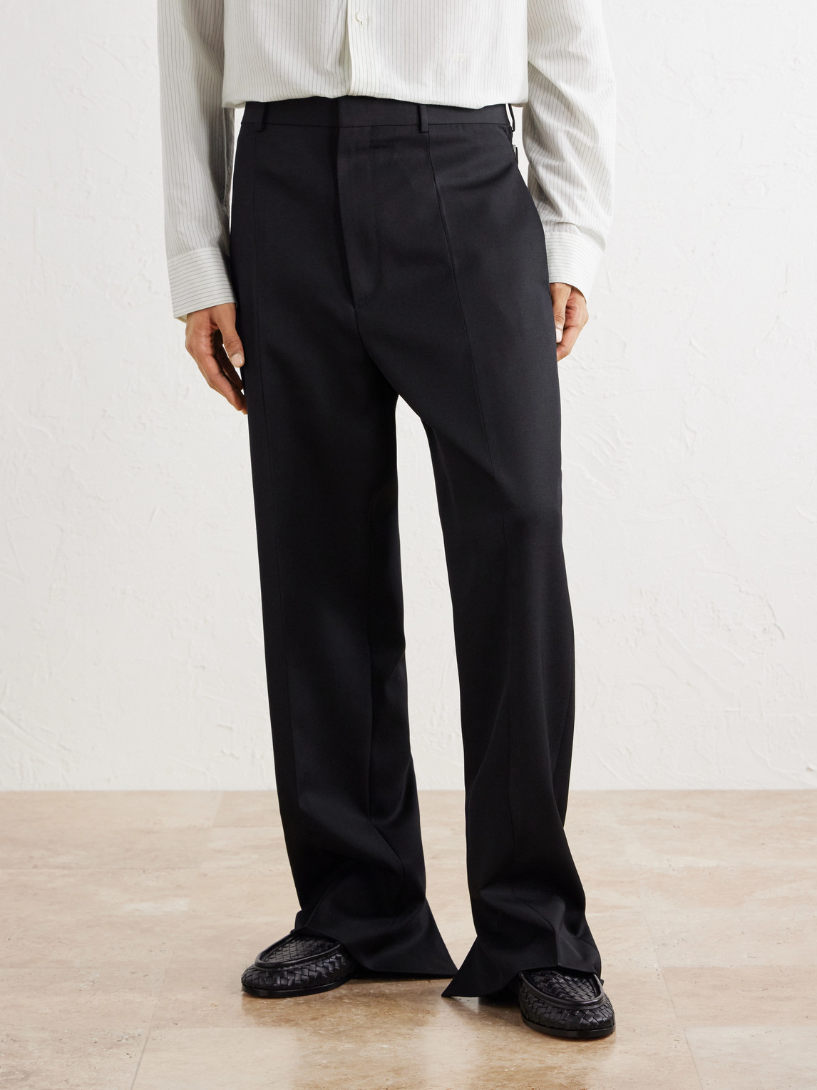 Straight-Leg Grain De Poudre Wool Trousers