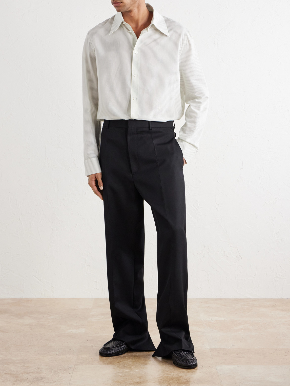 Straight-Leg Grain De Poudre Wool Trousers