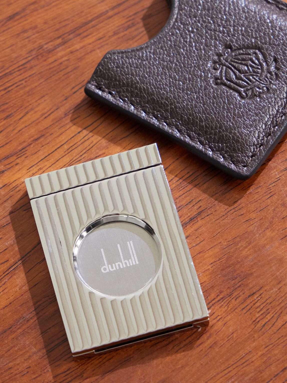 DUNHILL 스틸 가죽 시가 커터 케이스