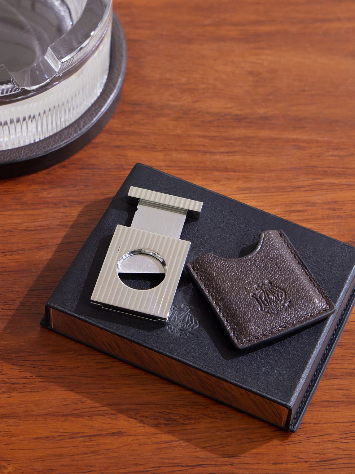 DUNHILL 스틸 가죽 시가 커터 케이스